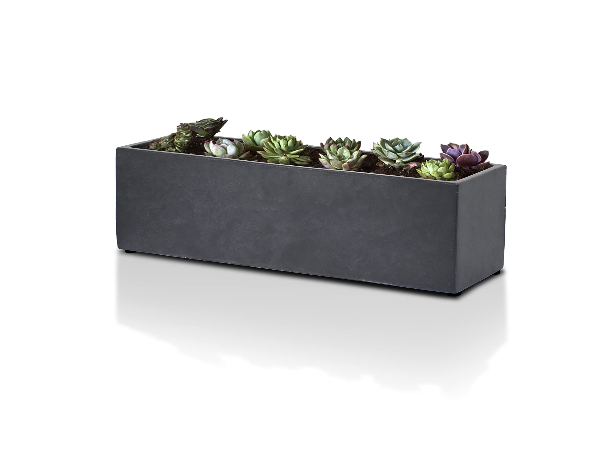 Sapcrete 13 Inches Concrete Rectangular Window Boxes Planters with 2 Drainage Hole for Succulent Plant Pots Indoor Decor, Charcoal