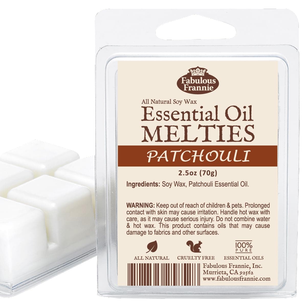 Fabulous Frannie Patchouli Pure & Natural Soy Candle Meltie/Tart/Melts Made with Pure Essential Oils 2.5oz