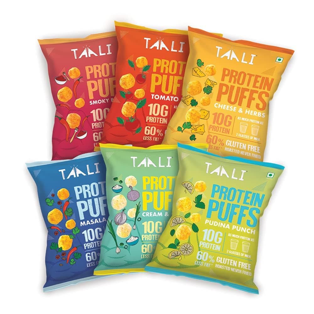 Taali Jowar & Protein Puffs | 60 gm (Pack of 12) | Try All Flavors Pack | Healthy Roasted Tasty Snacks, Ready to eat | 100% Veg., Gluten free products,No Cholesterol, No Trans-Fat