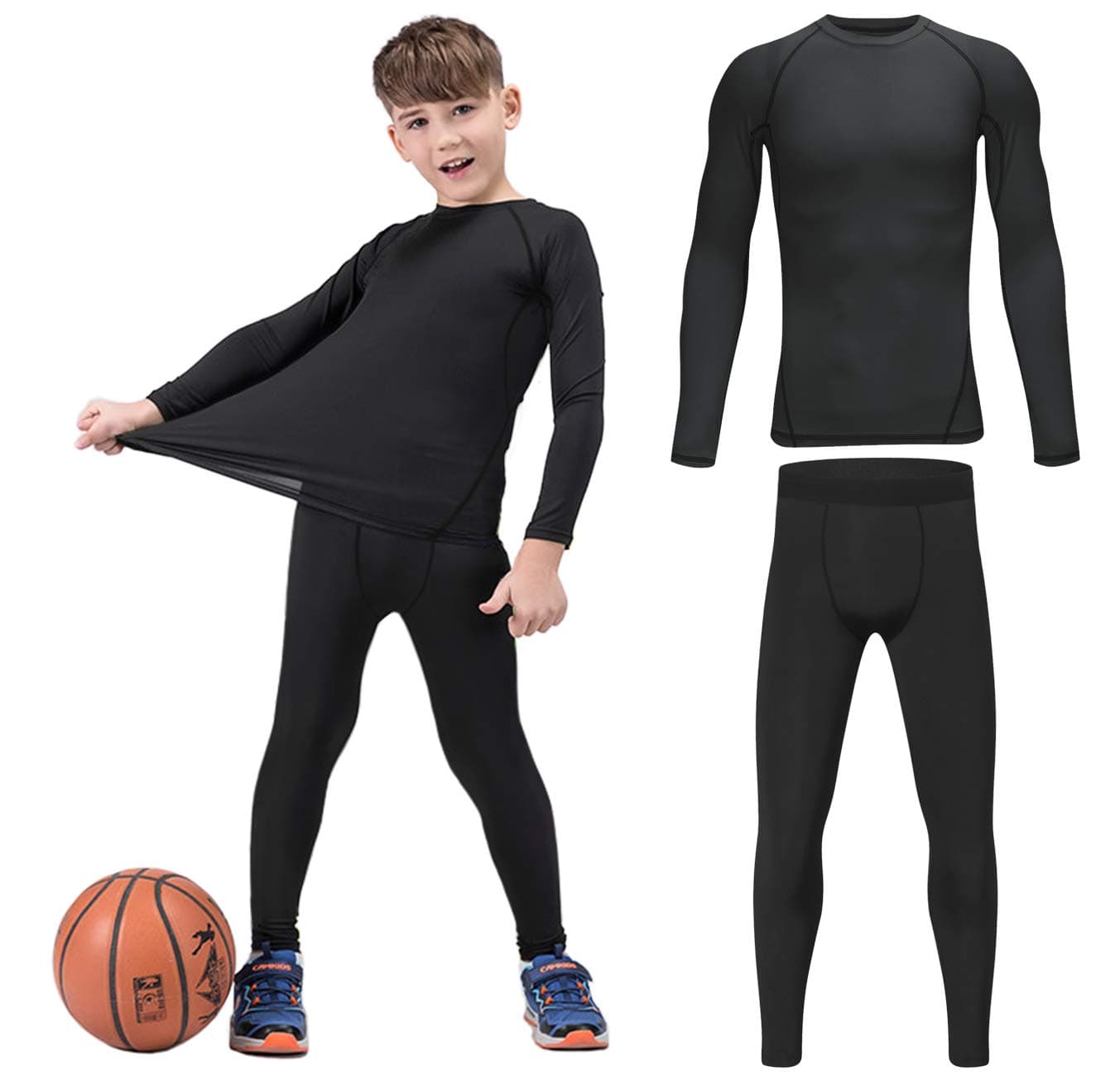 Youth Boys' Compression Leggings Athletic Shirt Tights Top Base Layer Set Sports Youth for Kids