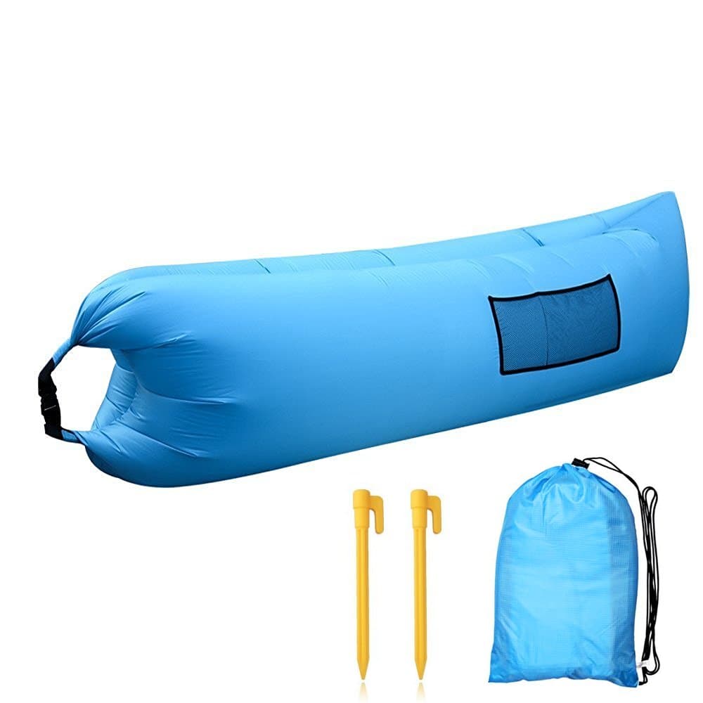 Viking Nature - Inflatable Lounger Air Filled Furniture, Hangout Bean Bag, Outdoor or Indoor Air Sleeping Sofa, Couch, Portable Waterproof Compression Sacks for Camping, Beach, Park, Backyard (Blue)