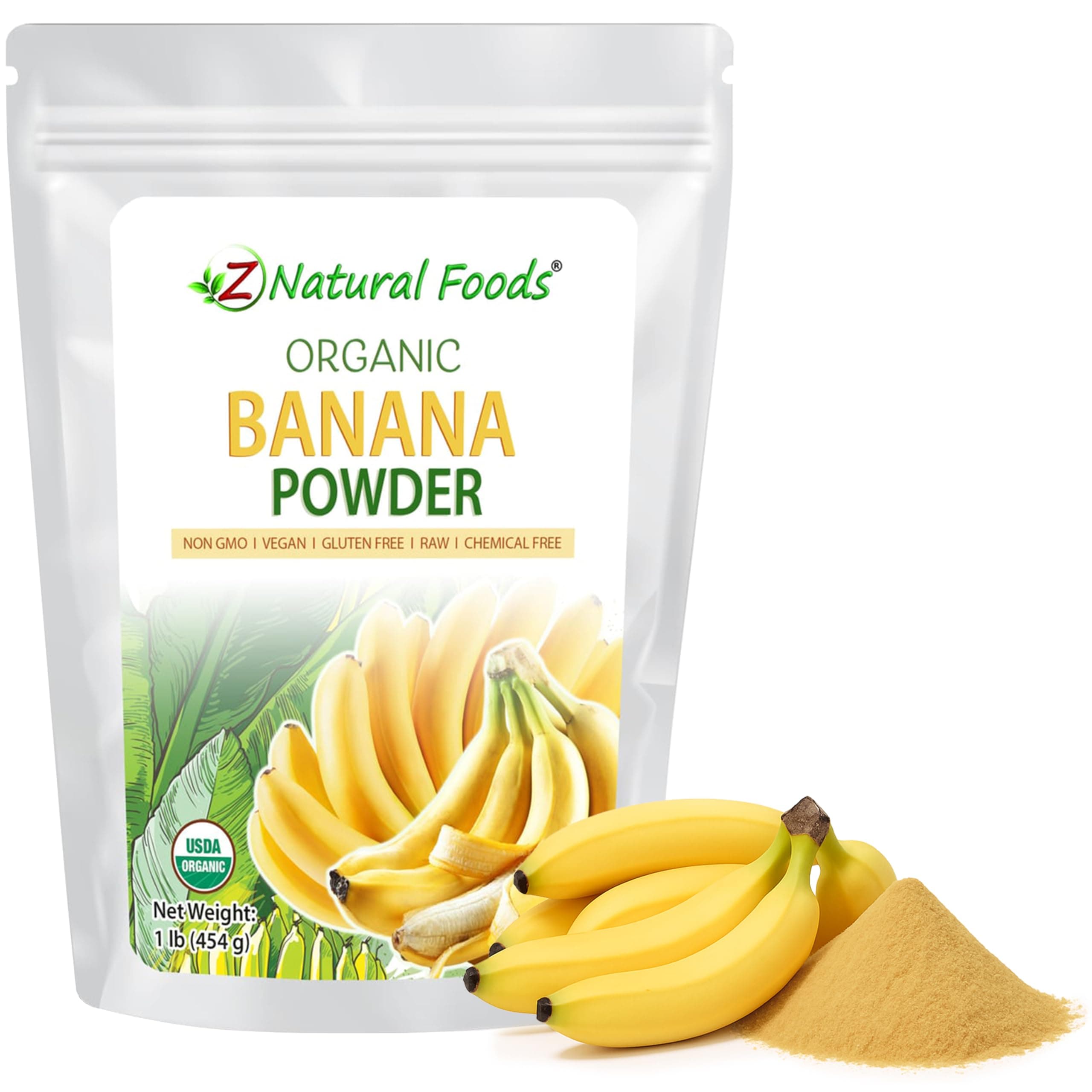 Z Natural Foods Organic Banana Powder, Fiber Supplement for Glowing Skin and Enhanced Immunity, Great in Juice, Smoothies, and Recipes, Non-GMO, Vegan, Gluten-Free, Kosher, 1 lb.