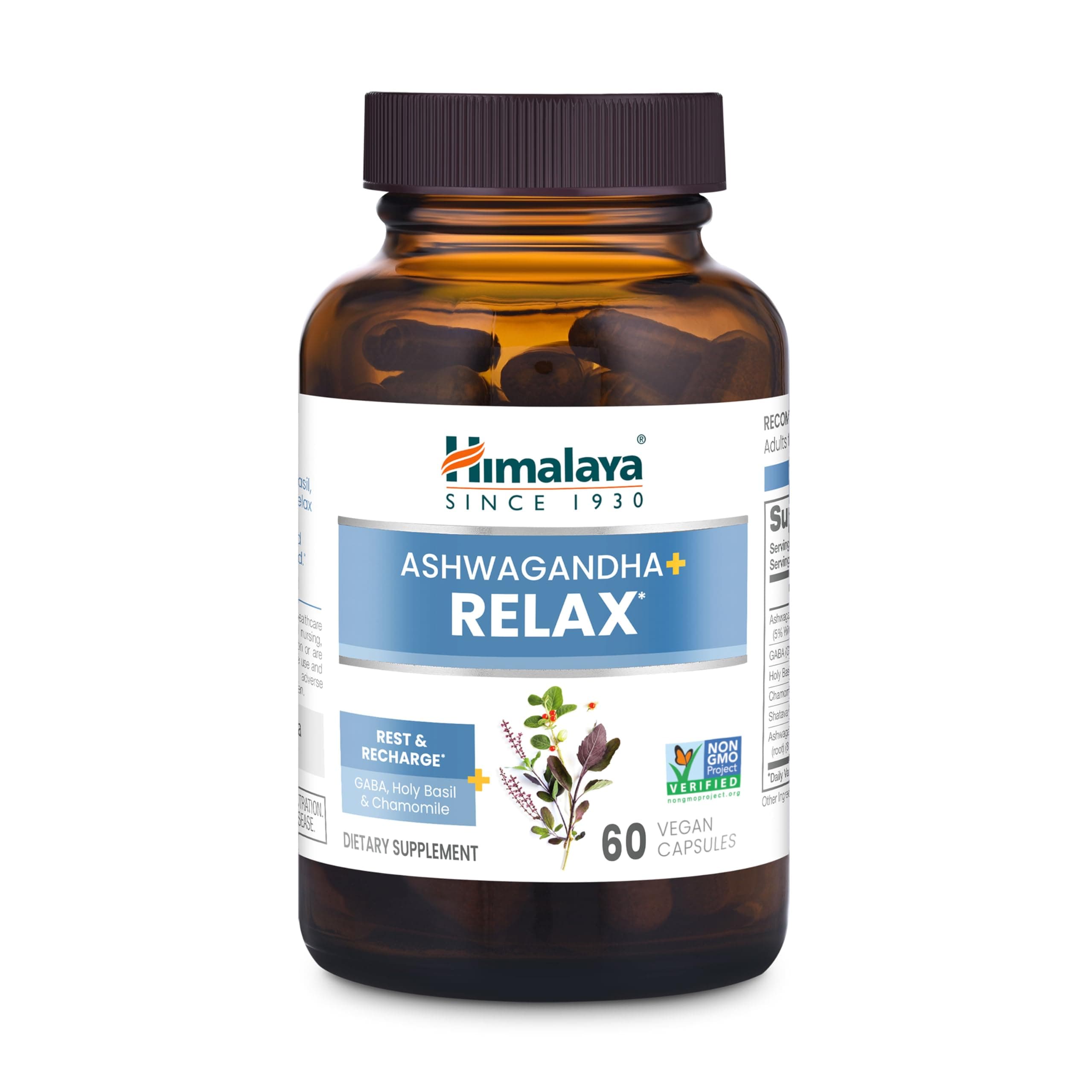 Ashwagandha+ Relax, with GABA, Holy Basil & Chamomile for Reset, Relaxation & Stress Relief, Vegan, Gluten Free, 540 mg, 60 Vegetarian Capsules, 1 Month Supply