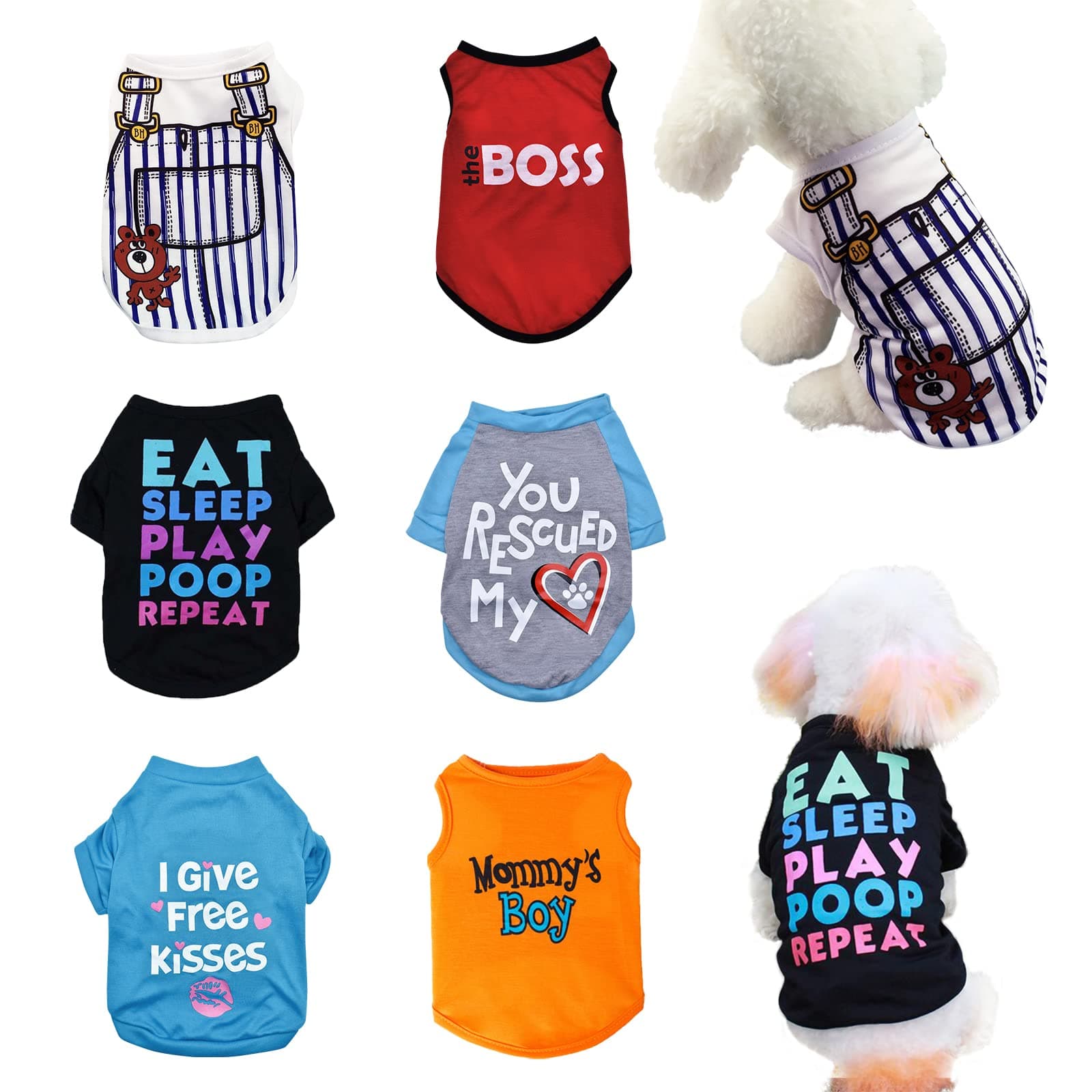 6 Pack Dog Clothes for Small Dogs Boy, Soft and Breathable Puppy Kitten Dog Shirts with Letters for Pet Cats, Summer Dogs' T-Shirts Apparel Sleeveless Vests for Chihuahua Yorkies (boy, M)