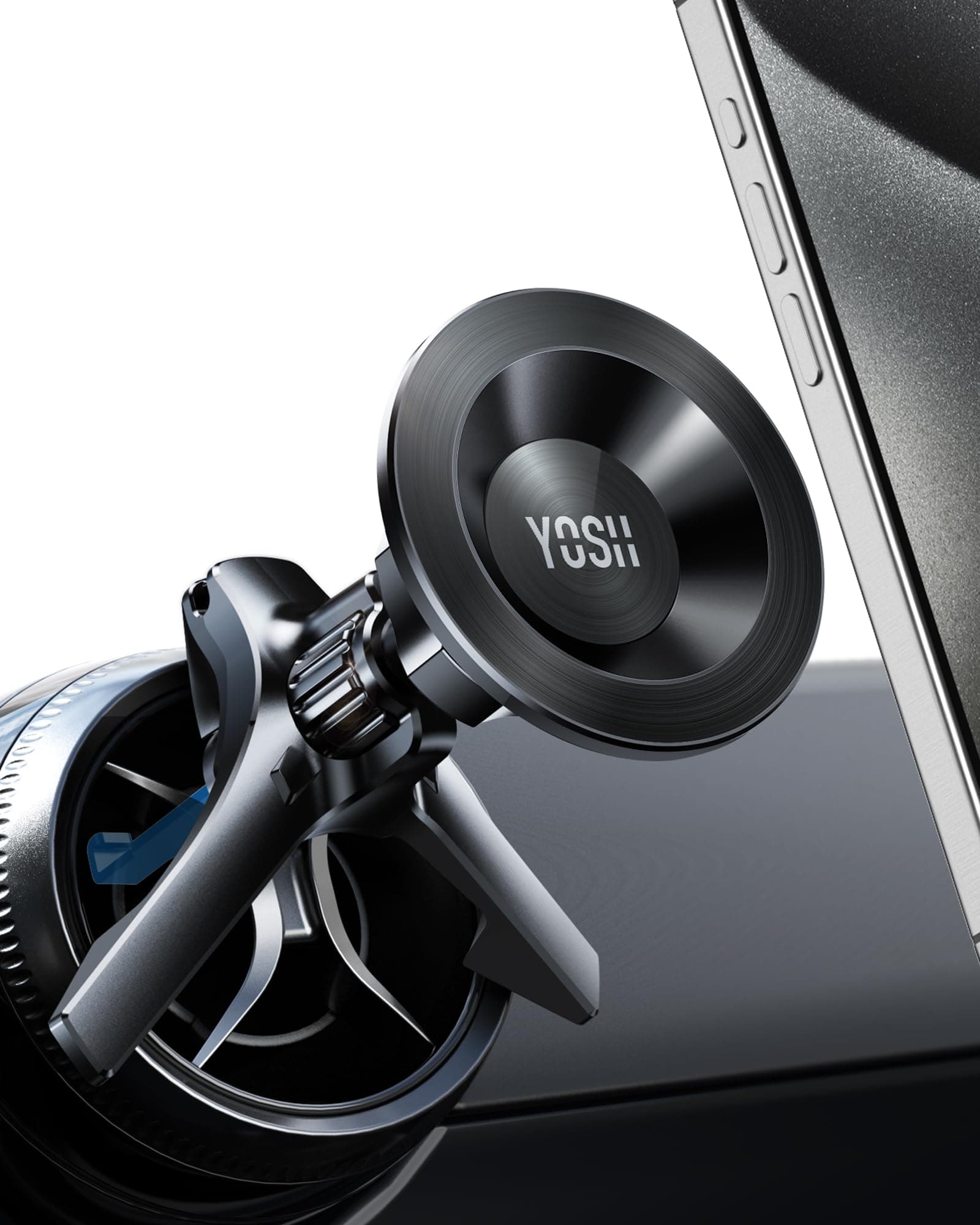 Mag-Safe Car Mount Round Air Vent for Mercedes Benz Audi BMW Mini Cooper, Magnetic Phone Holder, iPhone Holder with 20xN55 Magnets for iPhone 16/15/14/13 Series, Metal Ring for Others