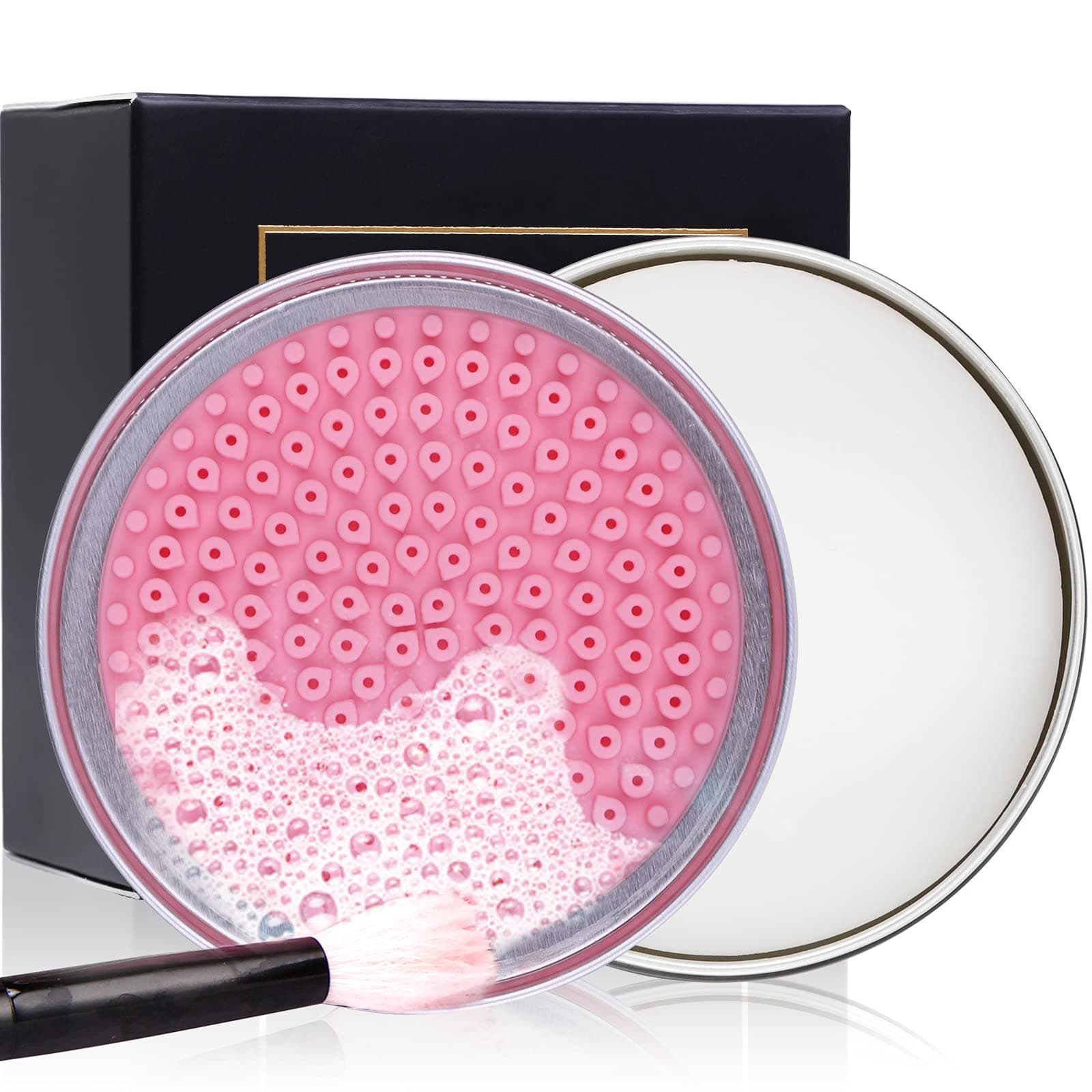 Makeup Brush Clean Set: Solid Soap Cleanser & Silicone Pad- Easy to Clean Blenders Brushes Shampoo Removes Shadow Color Cosmetic Colors for Daily Use Travel Set (Coconut Oil)