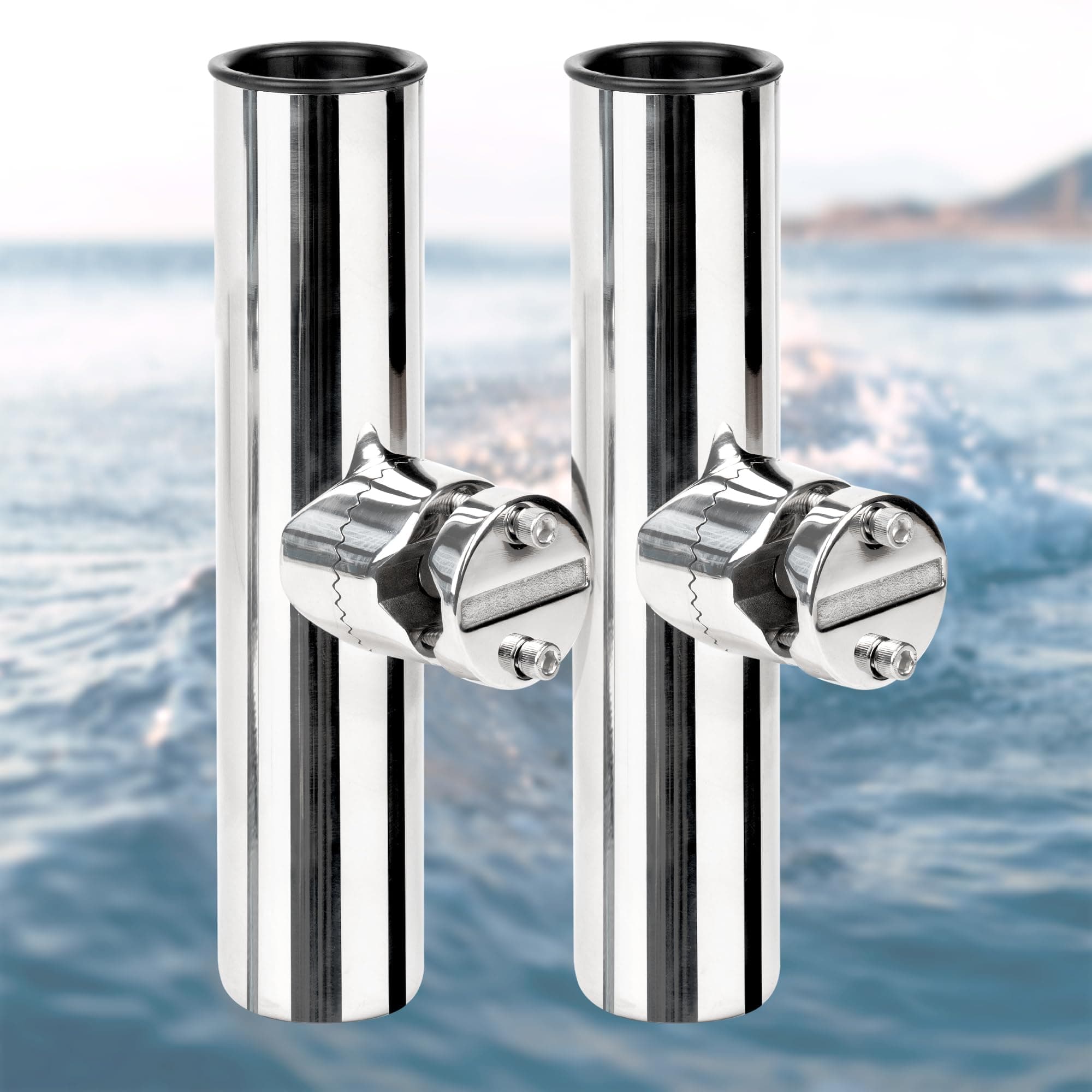 2 Pack Fishing Rod Holders for Boat Rail Mount, Stainless Steel Clamp on Rod Holder for Marine Boat, Fishing Boat, Pontoon, Jon Boat