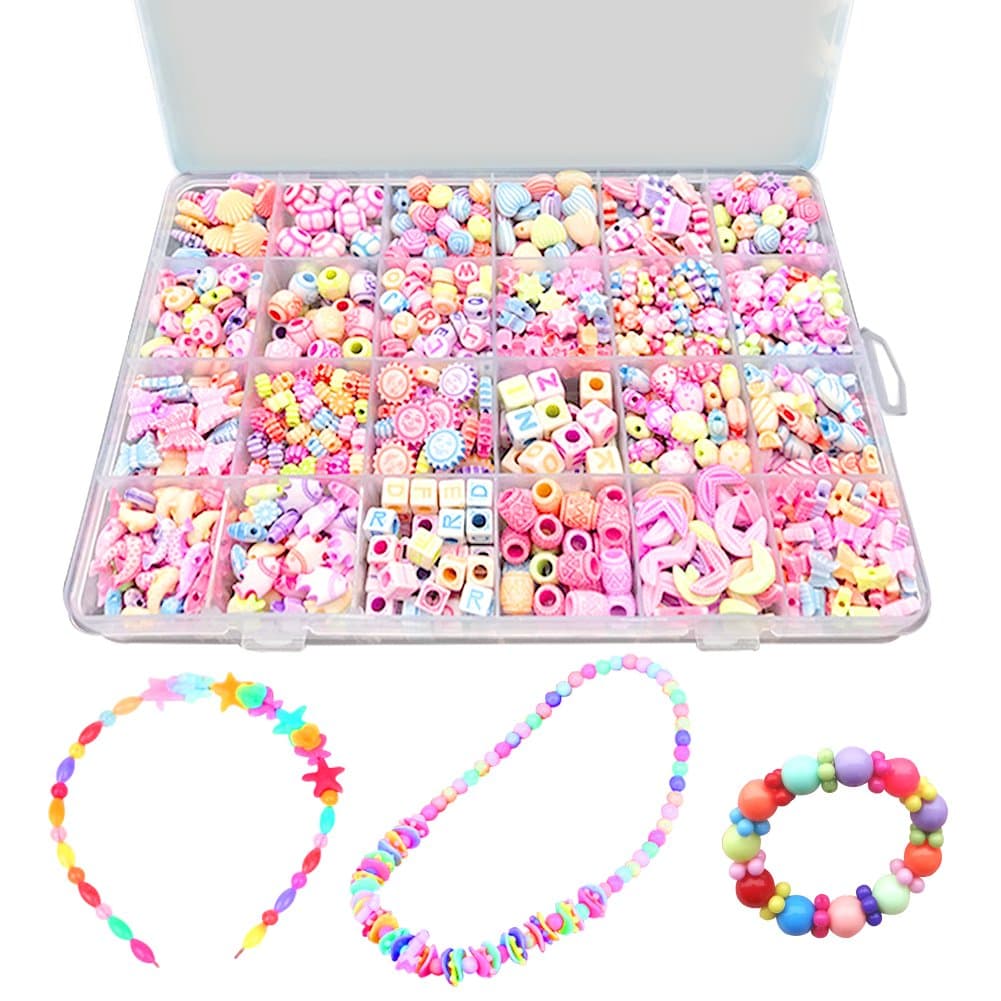 Bead Kits Set for Jewelery Making - Craft DIY Necklaces Bracelet Beads Children Games Colorful Acrylic Handmade Beaded Box Accessories Gift for Girl(color4),HUATK