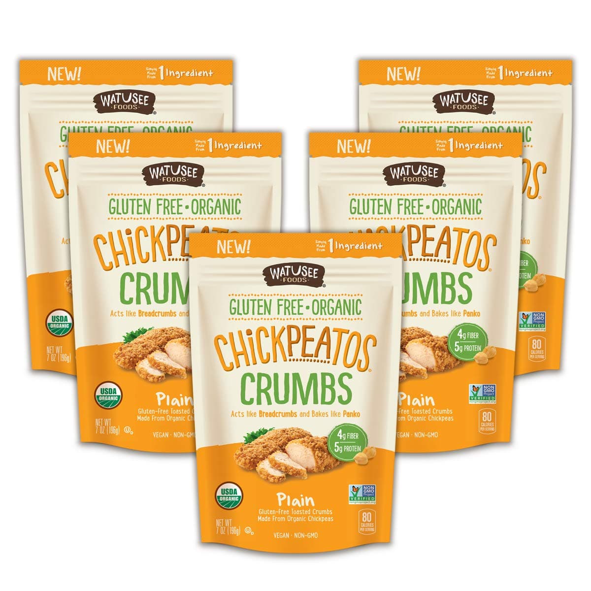 WATUSEE FOODS Organic Chickpea Crumbs Vegan Chickpea Breadcrumb 6 Pack 7 oz. Bag Gluten Free, Crunchy Panko Alternative Plain