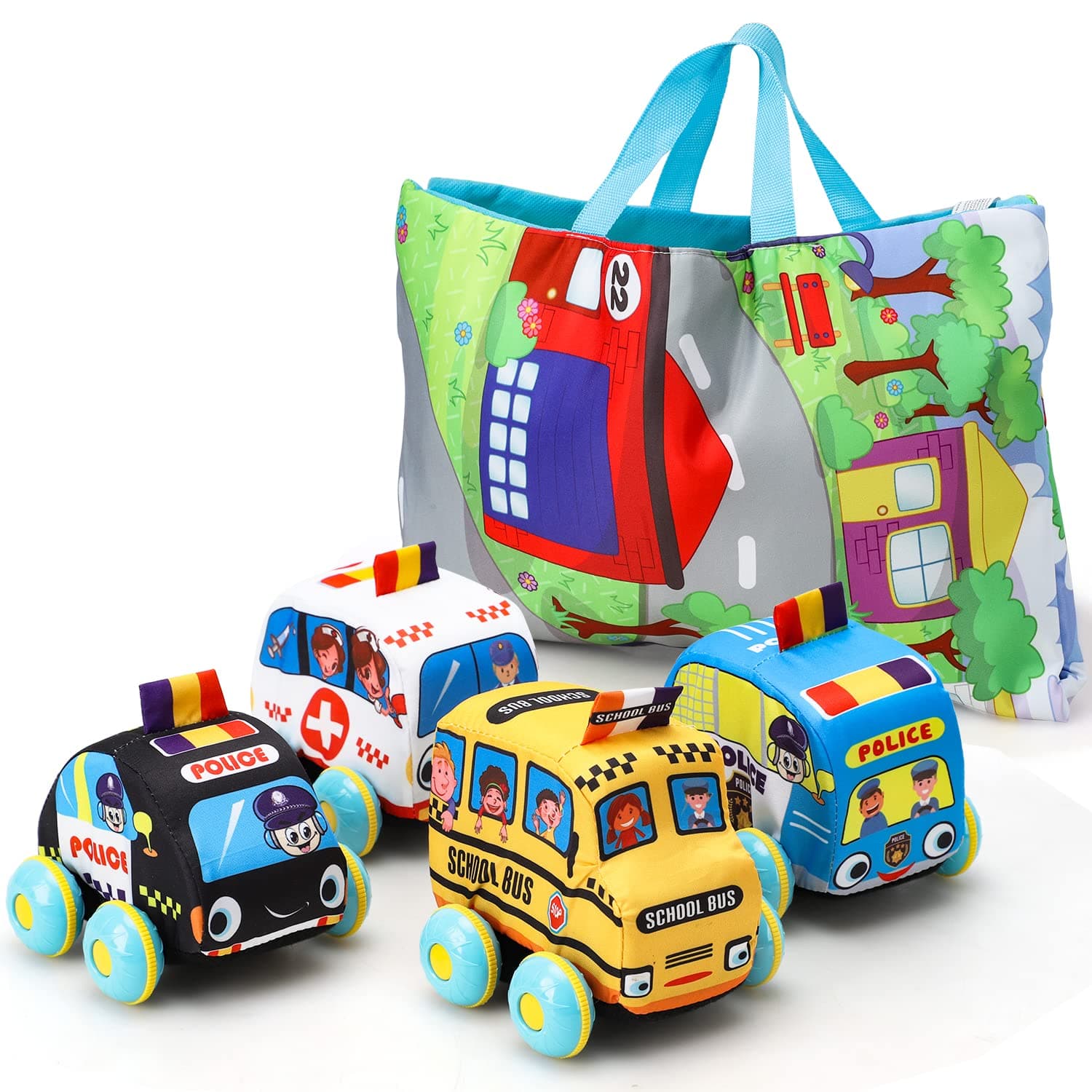 TOY Life Toddler Cars Pull Back Car for Toddler Plush Car Toys for 2 Year Old Boy Softs Toy Cars for Baby Cars with Map Toddler Car Toys Soft Plush Toys for Toddler Pull Back Truck Infant Boy Toys