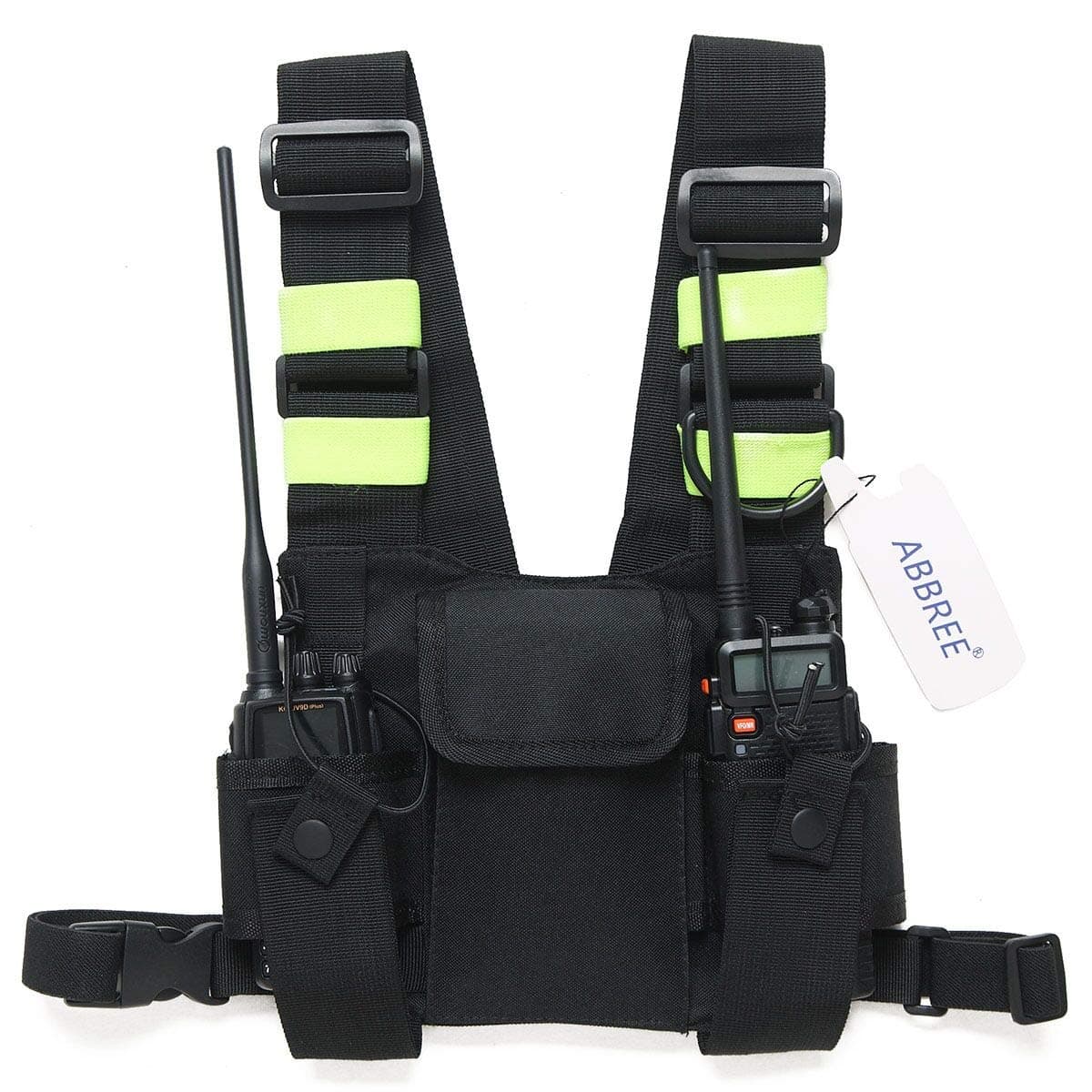 Abbree Front Pack Pouch Holster Vest Rig Chest Bag Carry Case for Baofeng UV-5R BF-82HP BF-888S QUANSHENG UV-K5 TYT Motorola Midland Two Way Radio (Bright Green)