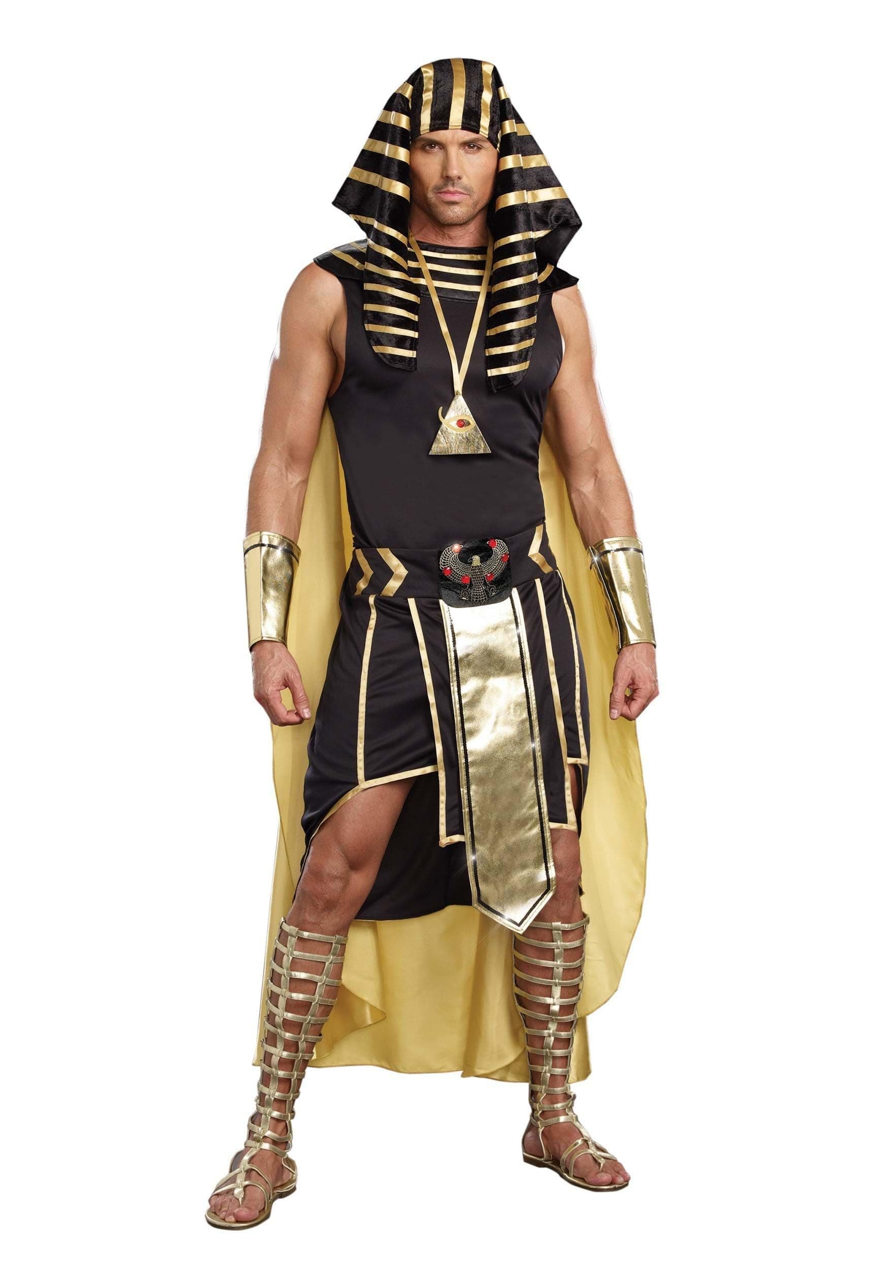 Dreamgirl Adult King Tut Costume, Mens Ancient Egyptian Pharaoh, Fashion King of Egypt Halloween Costume Medium, Gold, Medium