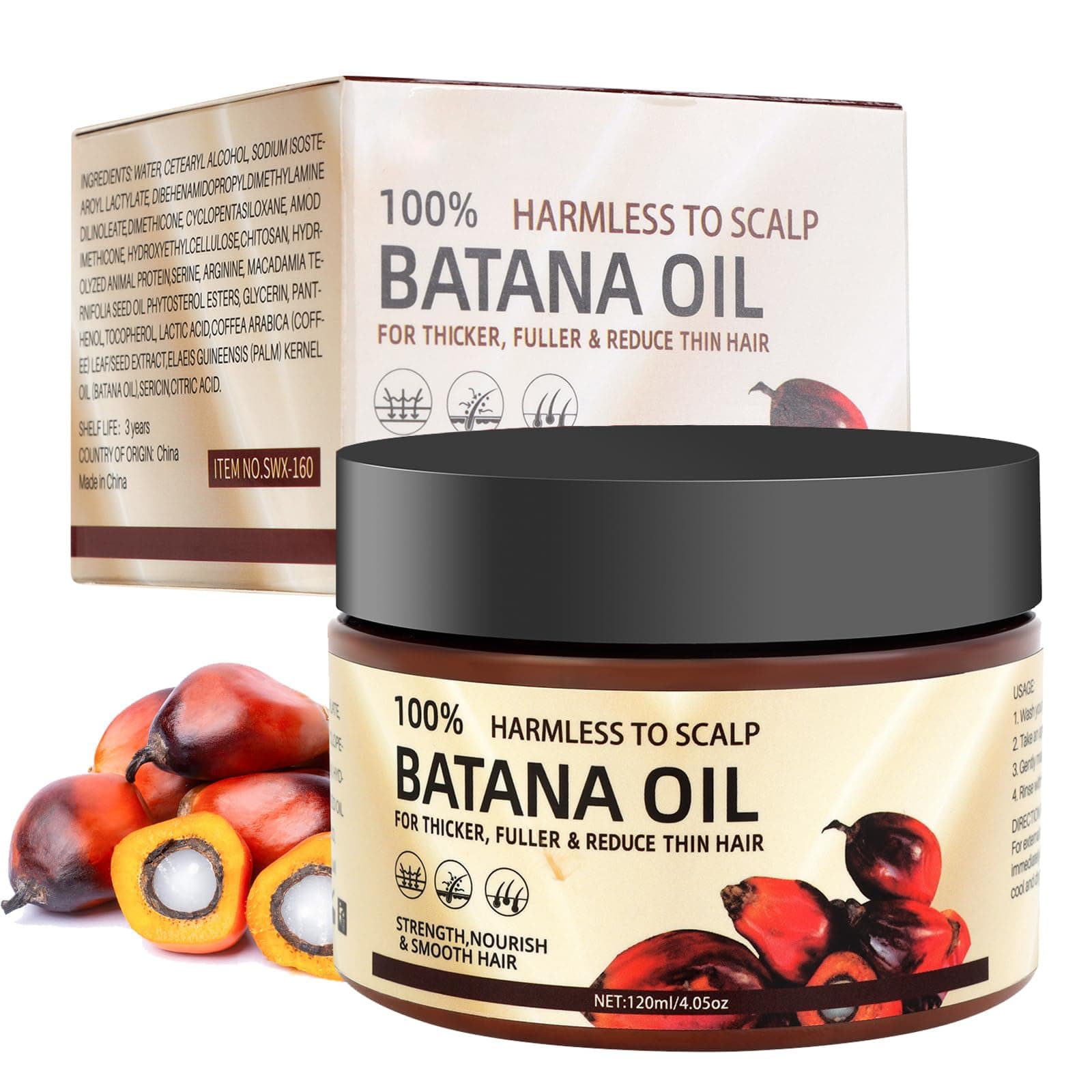 Batana Oil for Hair Growth,120ml Raw Batana Oil,Pure Botana Hair Butter Hair Growth Oil for Healthier,Thicker,Fuller Hair,Nourishes Dry Scalp and Damaged Hair