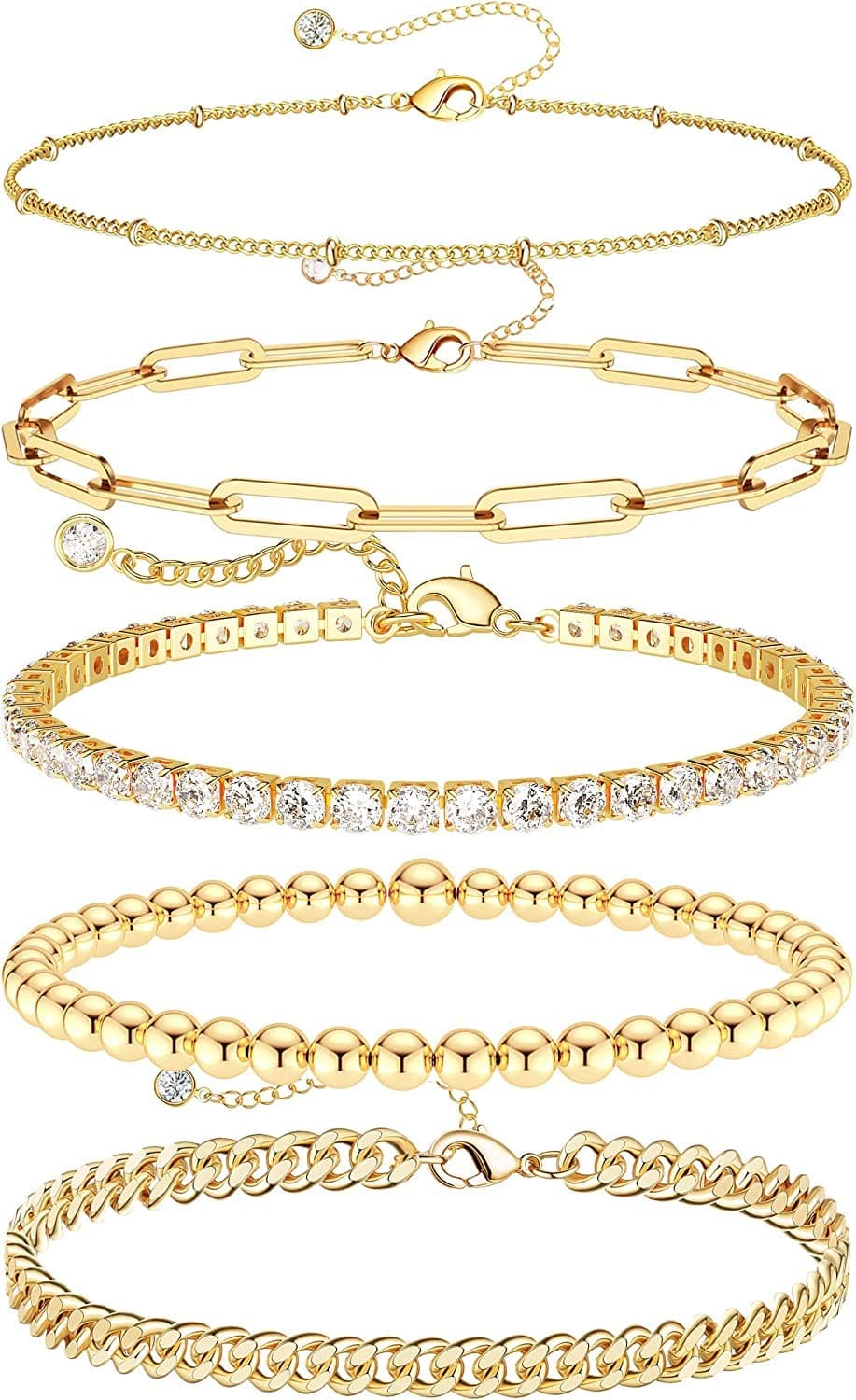 DEARMAY Dainty Silver Plated Bracelets for Women Trendy, Silver Jewelry Set for Women Bracelets for Women Paperclip Box Herringbone Figaro Rope Chain Bracelet Fashion Pack Gifts for Women