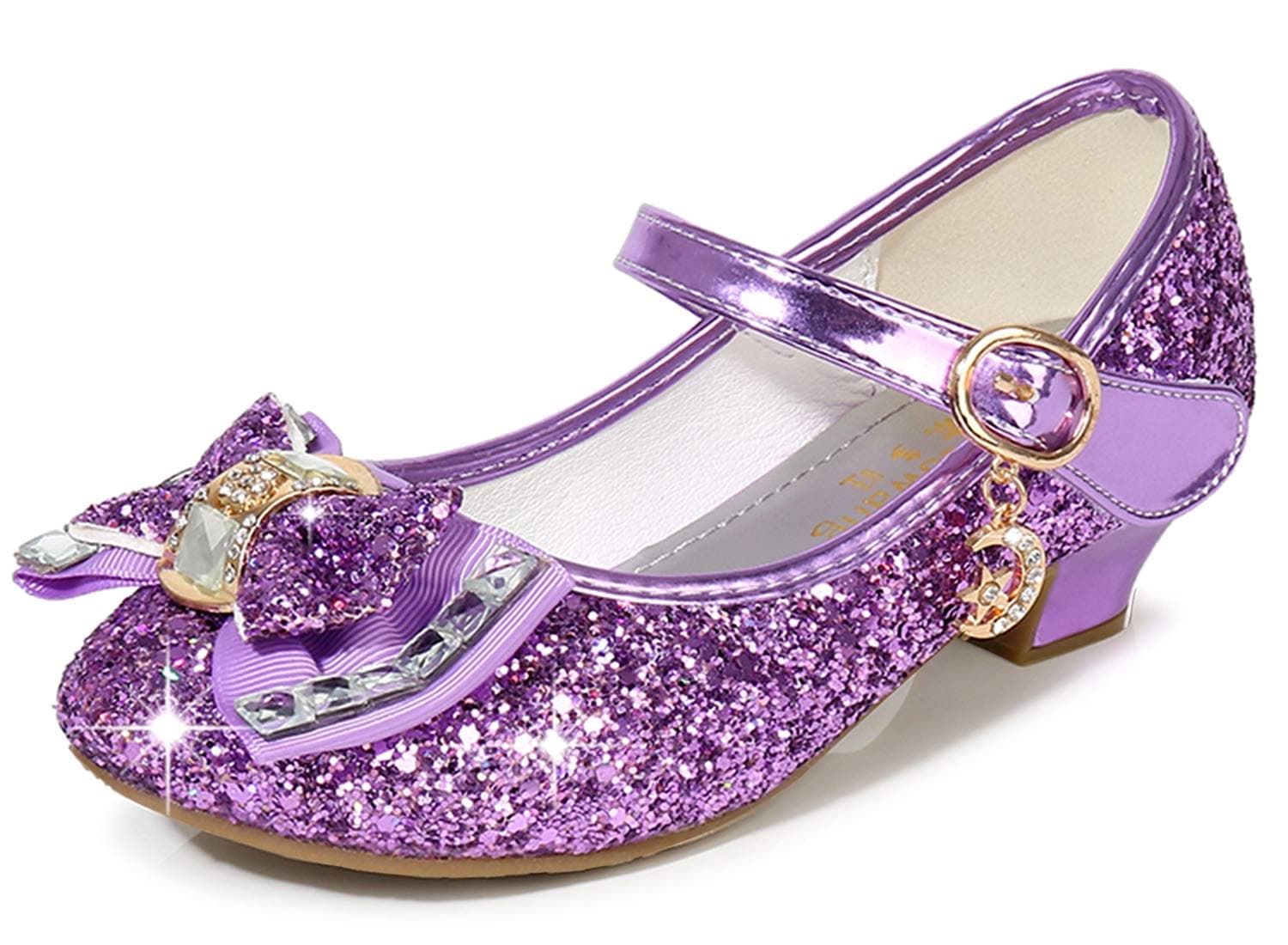 Mary Jane Purple Shoes for Toddler Girls Wedding Party Prom Sequins Glitter Flower Girls Shoes Princess Size 12 7 Yr Dress up Cosplay Little Girls Party High Heeled Dress Shoes (Purple 31)