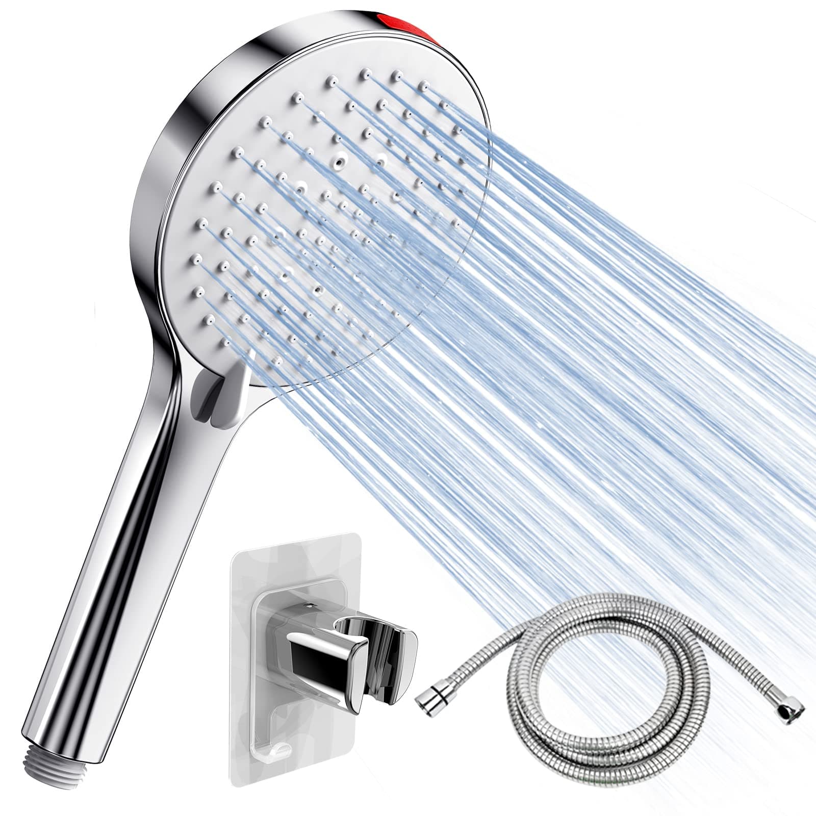 Shower Head and Hose 1.6M - SREWOHS High Pressure Shower Hose and Head Set Pressure Booster Shower Heads for Low Pressure Universal Large Shower Head with Hose 5 Modes,Power Flush Spray for Cleaning
