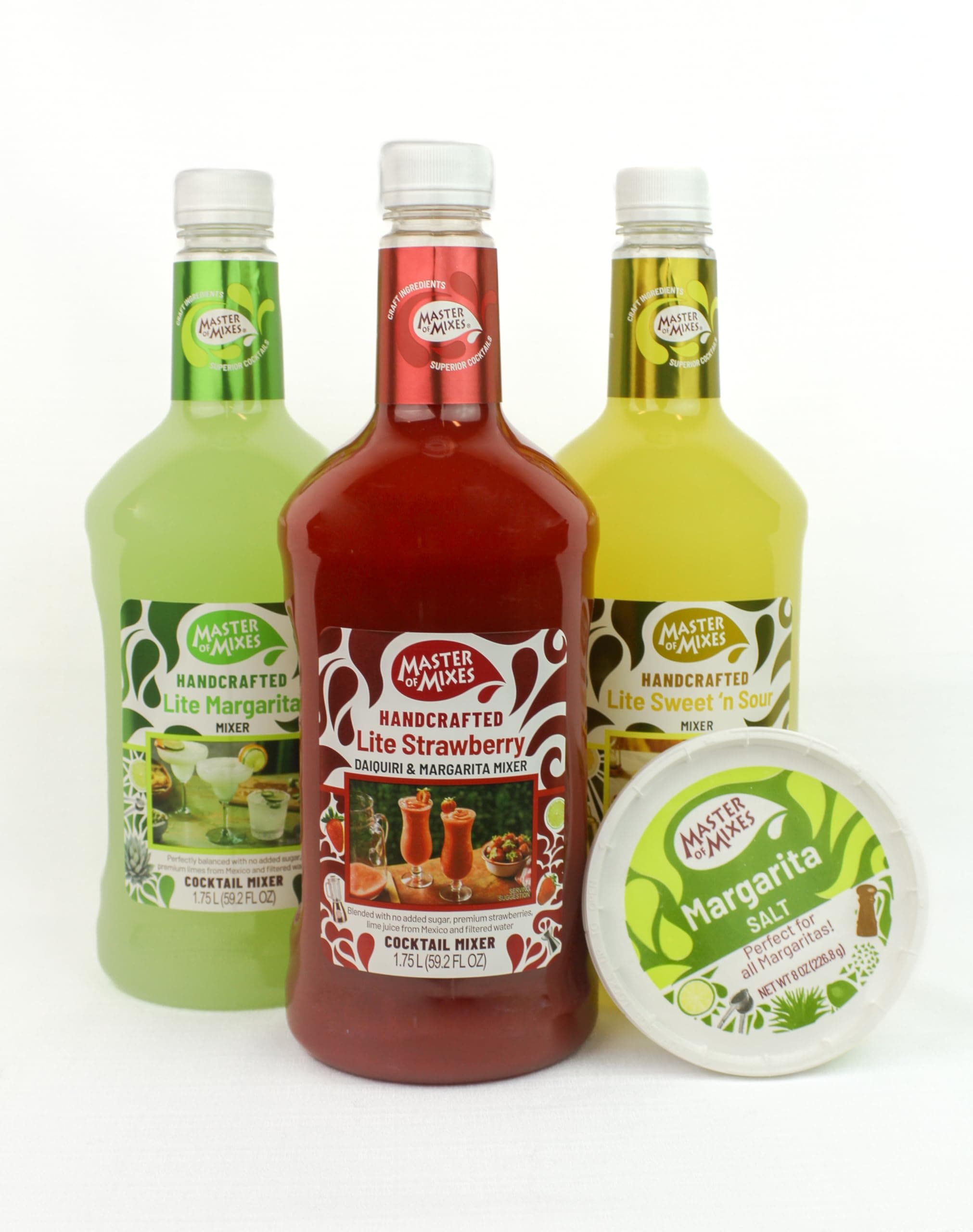 - Margarita/Daiquiri Lite Drink Mixes Variety, Ready to Use, 1.75 Liter Bottles (59.2 Fl Oz), Pack of 3 Flavors + Margarita Salt