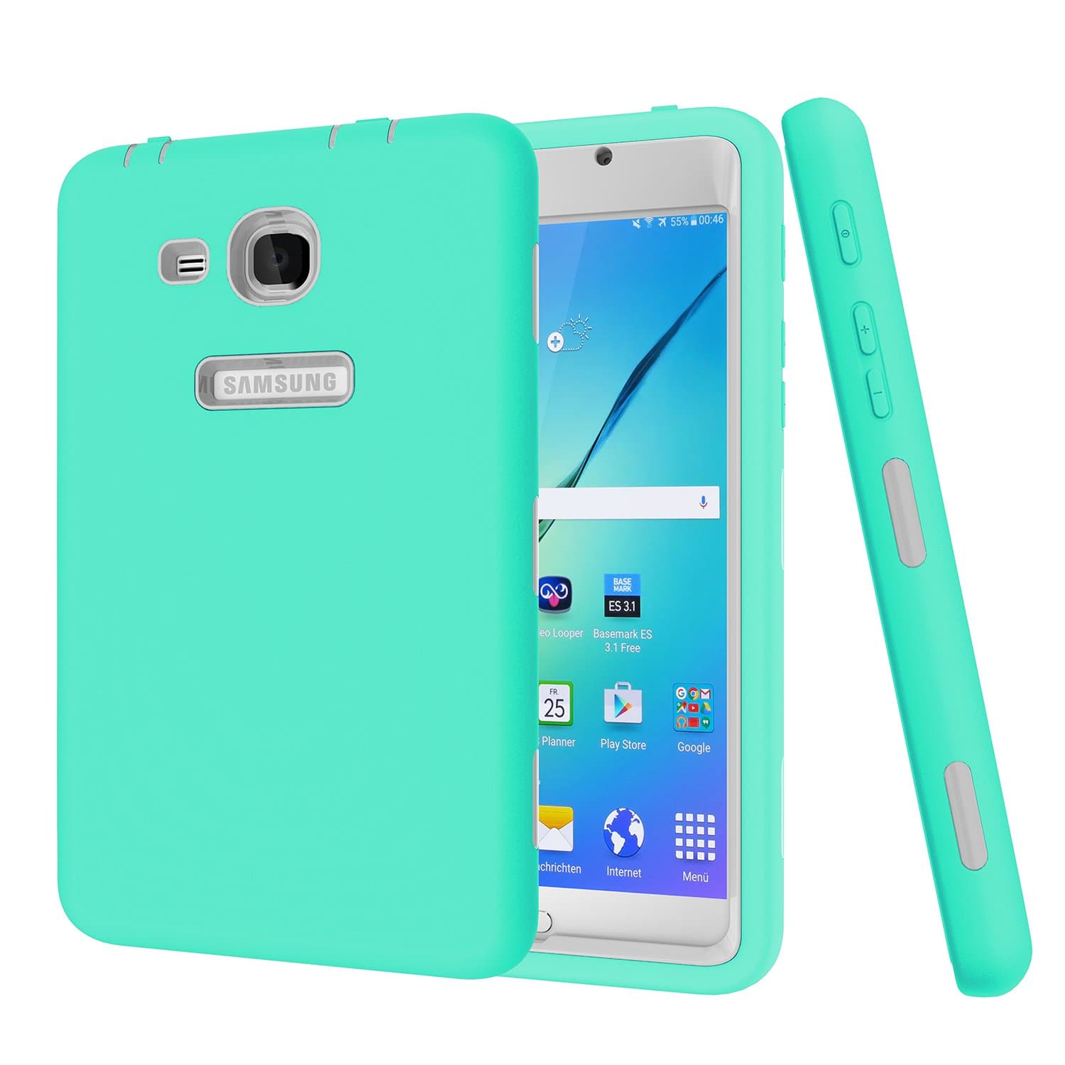 BAUBEY Case for Samsung Tab A6 7.0 2016 SM-T280 T285, Hybrid Heavy Duty Shockproof Impact Resist Hard Rubber Protective Case Cover for Samsung Galaxy Tab A6 7.0 2016 SM-T280 SM-T285 (Aqua/Grey)