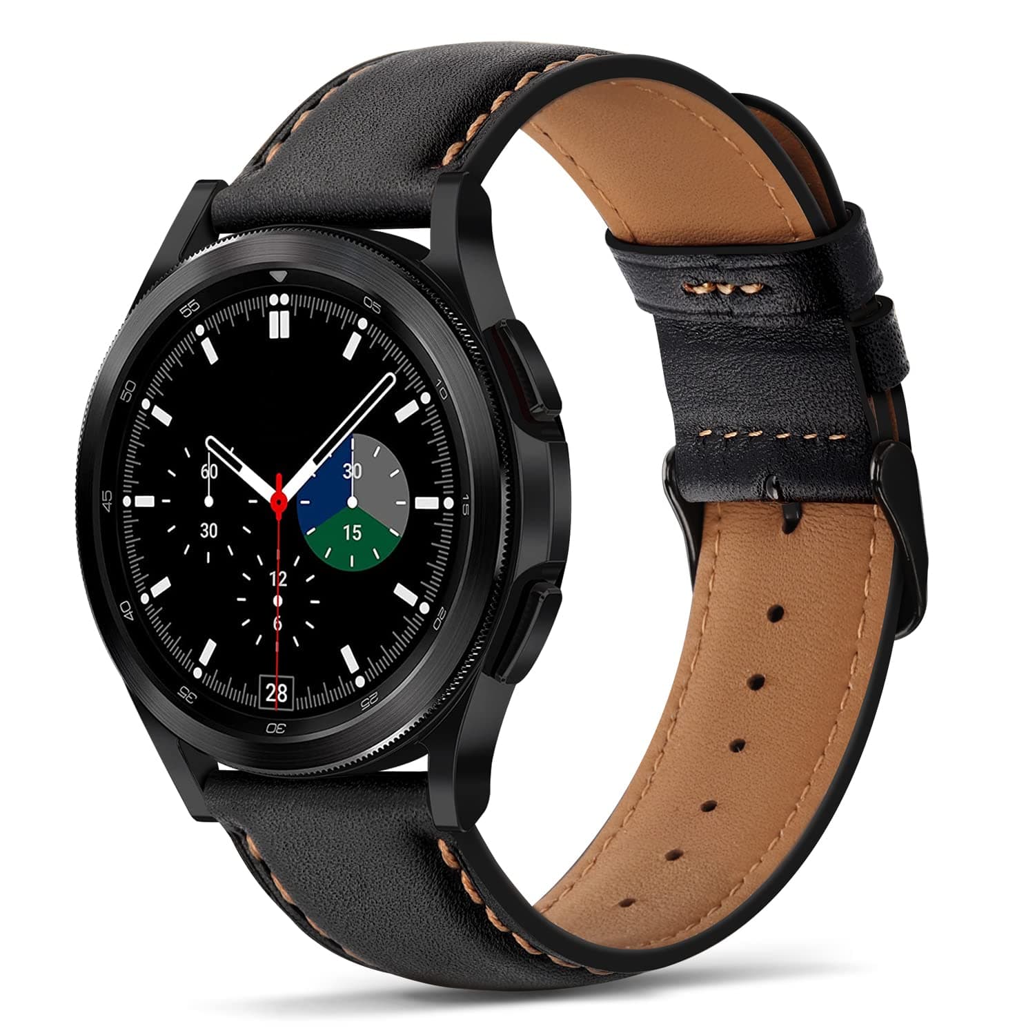 Tasikar Leather Bands Compatible with Samsung Galaxy Watch 47mm 7/6/5/4 Band/Watch 6 Classic 43mm 47mm/Watch 5 Pro Band, Genuine Leather Strap for Galaxy Watch 4 Classic/Watch 3, Black