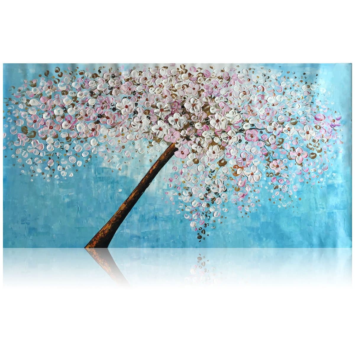KGTECH Large Textured Floral Tree Acrylic Painting Palette Knife Contemporary Wall Art Canvas No Wood Stretcher/Frame 28H by 56 Inch