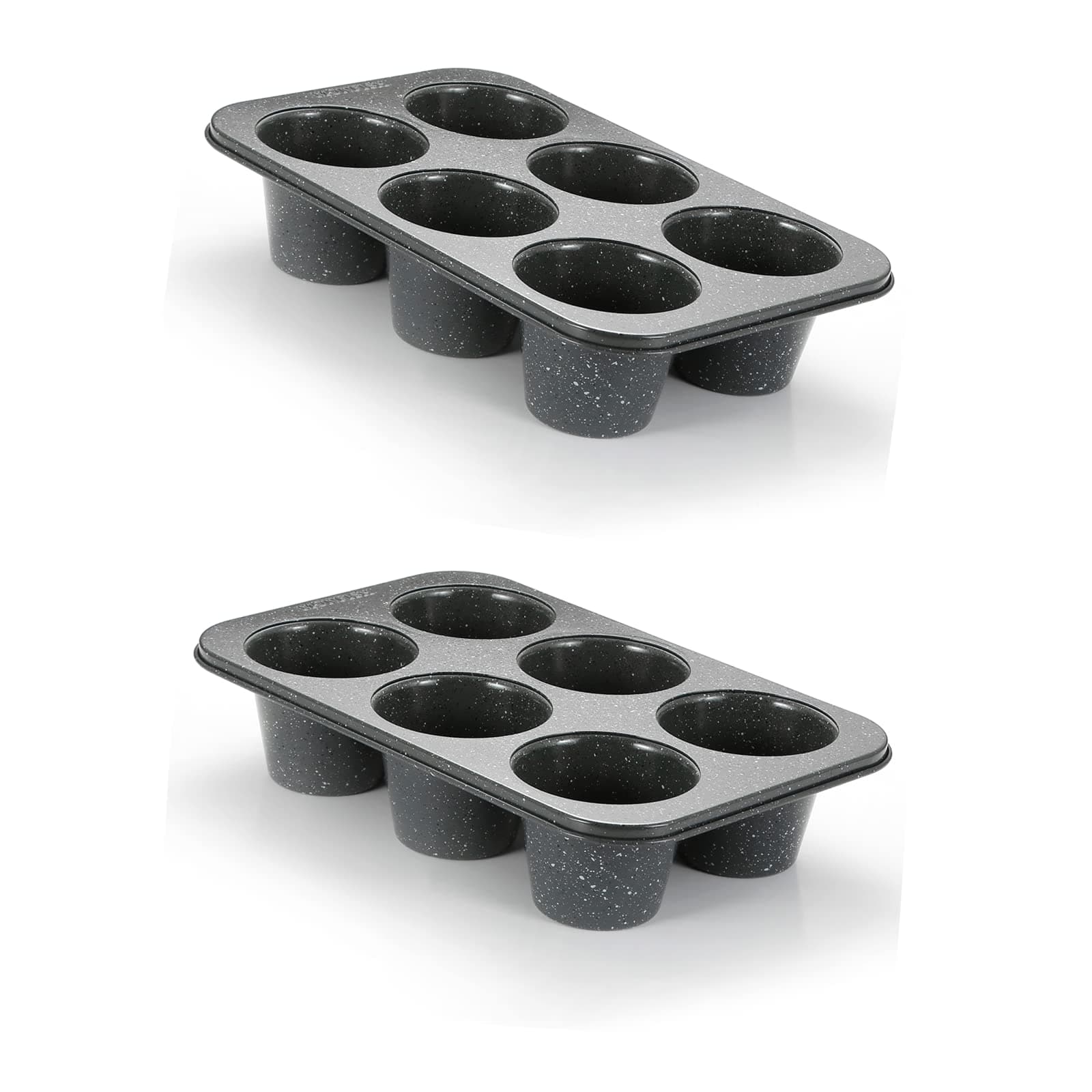 2PCS Deep Jumbo Muffin Pan 6 Cup Carbon Steel Black Stone non Stick Coating Muffin Tin 3.5diax3 cup