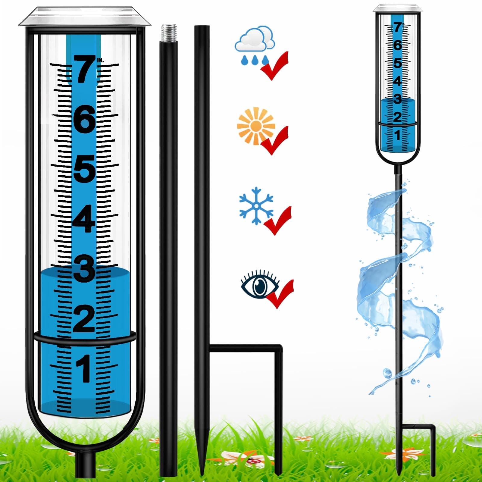 JMBay Rain Gauge, Freeze Proof rain Gauge Outdoor Best Rated, Rain gauges for Yard with Stake, Decorative rain Measure Gauge for Garden, Deck, Lawn with Large Numbers, Adjustable Height