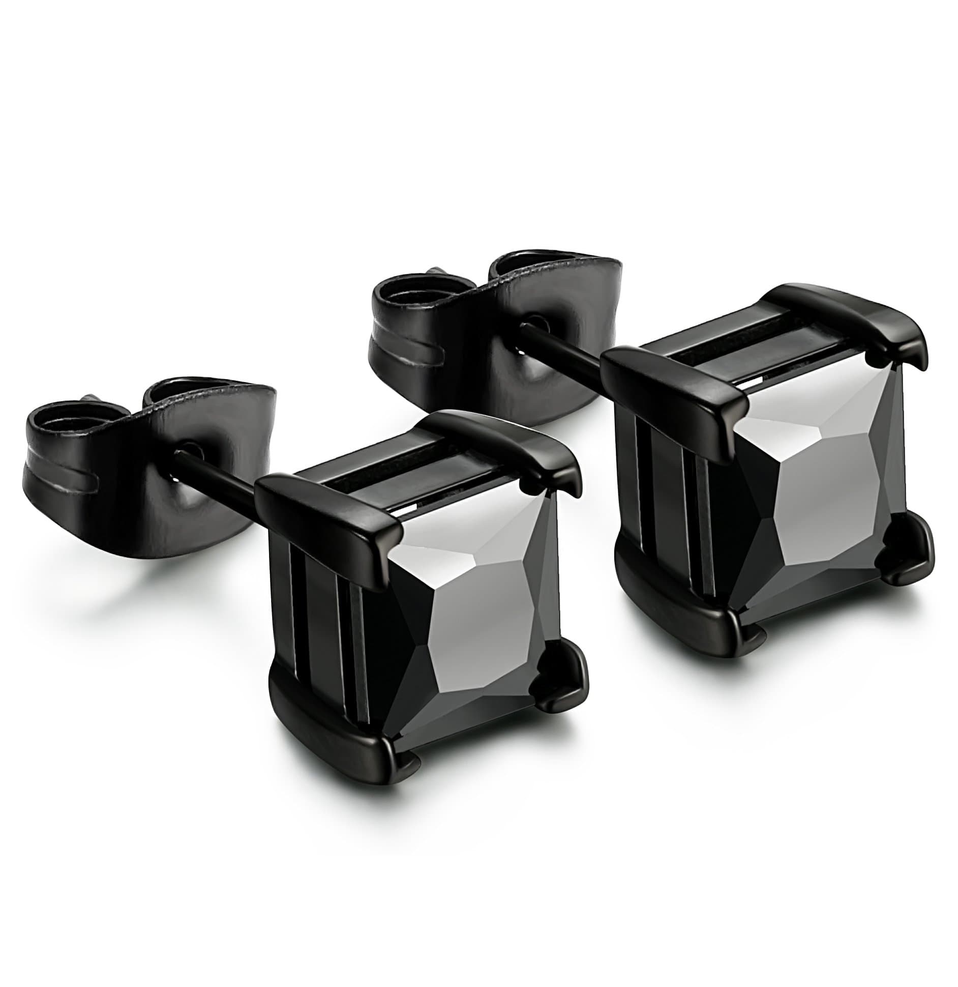 Stainless Steel Black Stud Earrings for Men Women 20G Cubic Zirconia Black Earrings Studs for Sensitive Ears Hypoallergenic CZ Surgical Steel Earrings Pierced 3-8mm