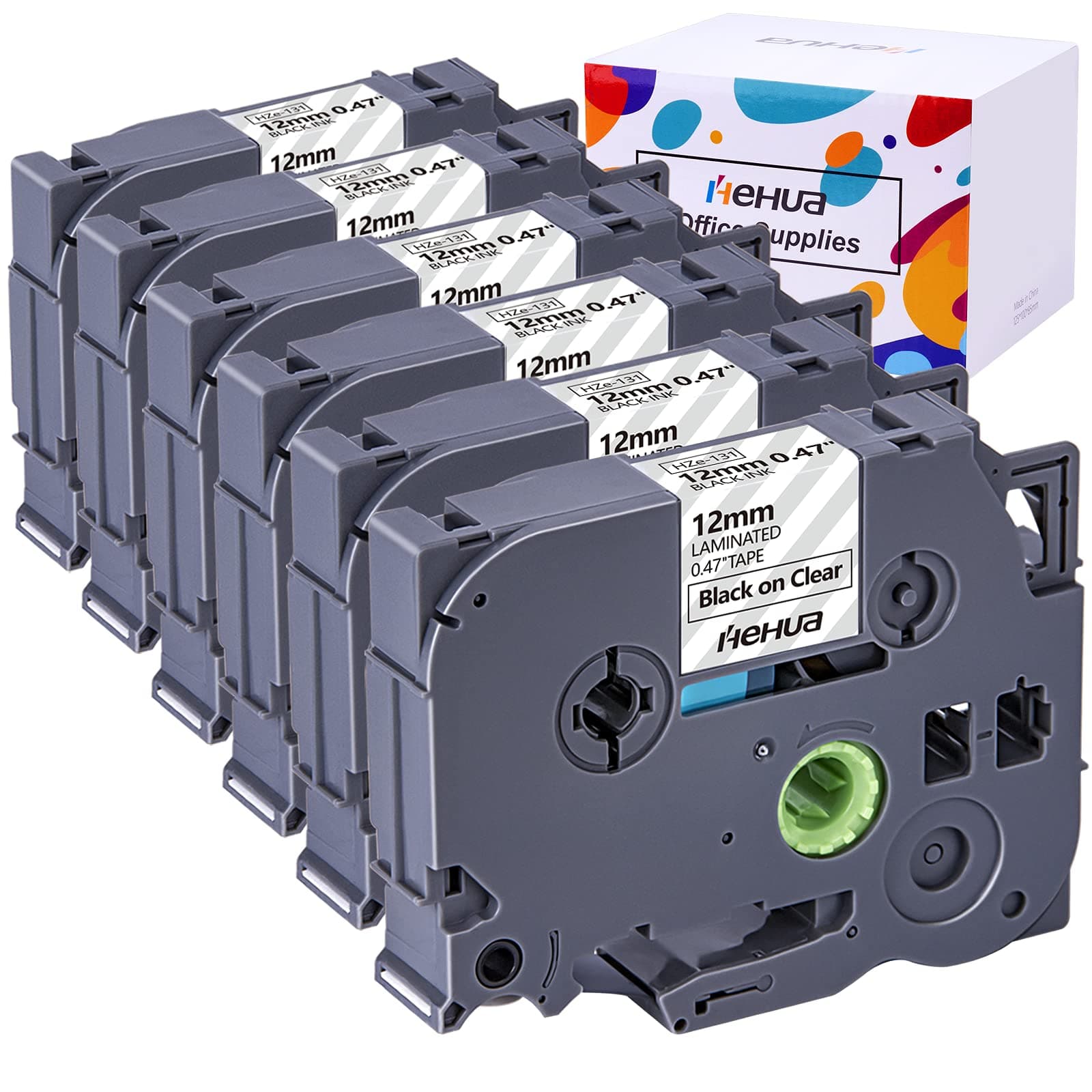 hehuaTz Tape 12mm 0.47 Laminated Clear TZe-131 TZe131 Compatible for Brother Label Maker Tape 12mm 0.47 Clear TZ-131 TZ131 for Ptouch PT D210 D200 D220 D600 PTH110, 1/2'' Black on Clear, 6 Pack