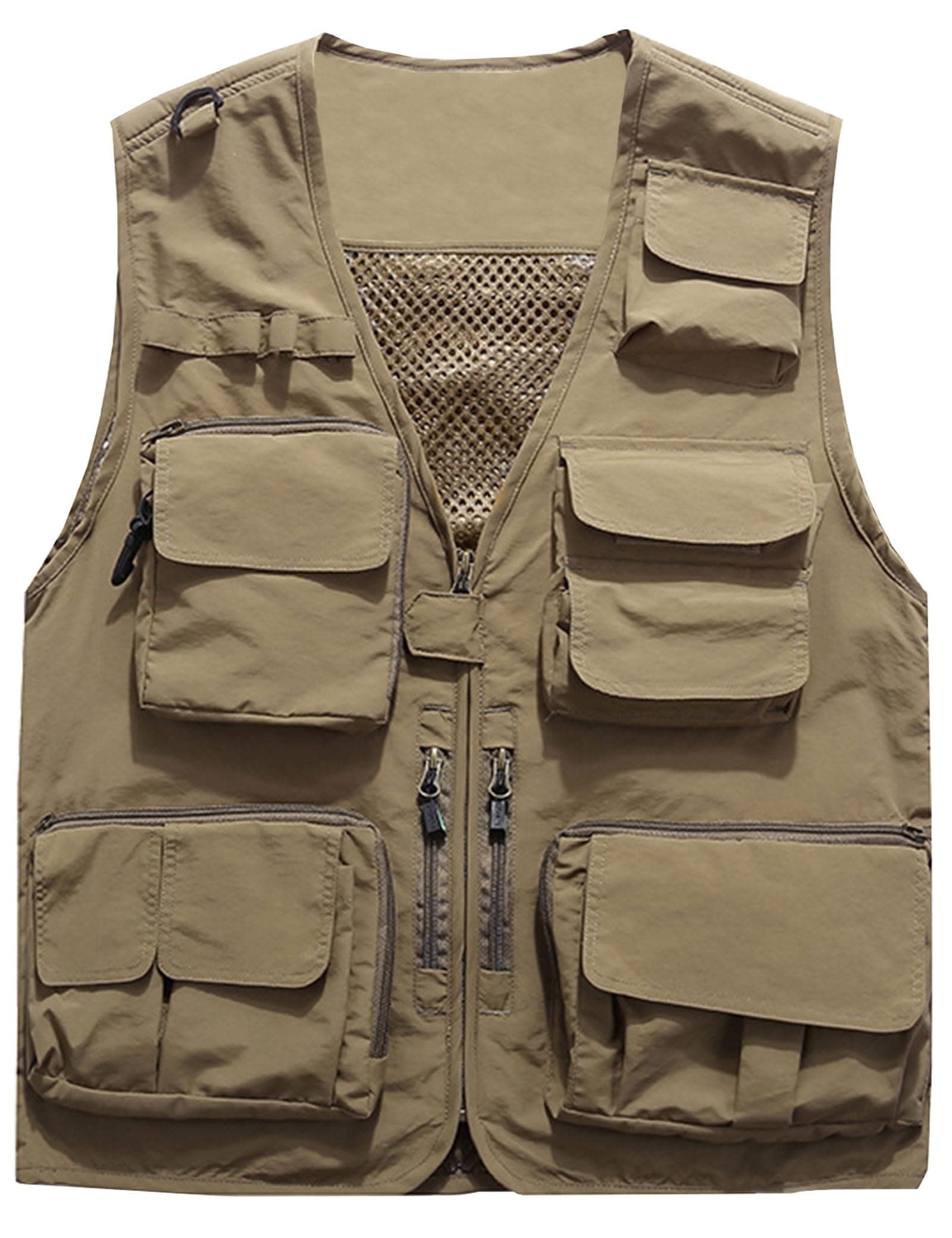 Flygo Men's Casual Lightweight Outdoor Fishing Work Safari Travel Photo Cargo Vest Jacket Multi Pockets