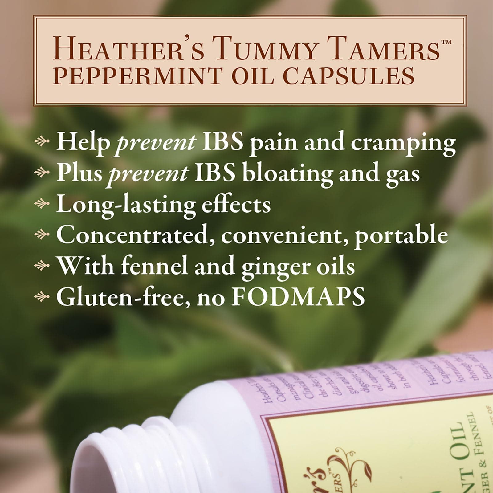 Heather's Tummy Tamers Peppermint Oil Capsules (90 per bottle) for IBS