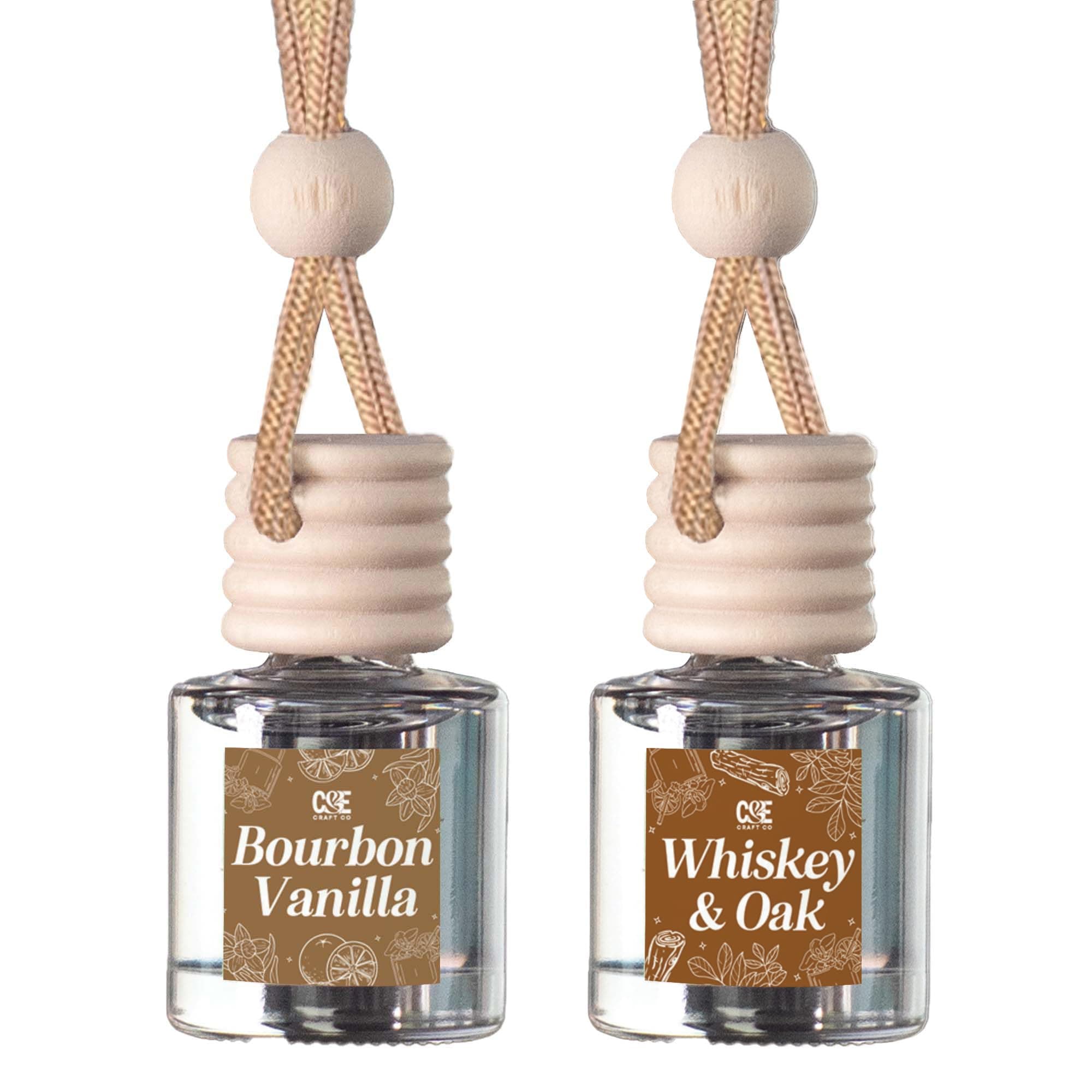 CANDECraftCo Car Air Hanging Fragrance Oil, Car Auto Freshener for Essential Oils, Scents Fragrance Aromatherapy Automobile Diffuser, Long Lasting (Bourbon Vanilla + Whiskey Oak)