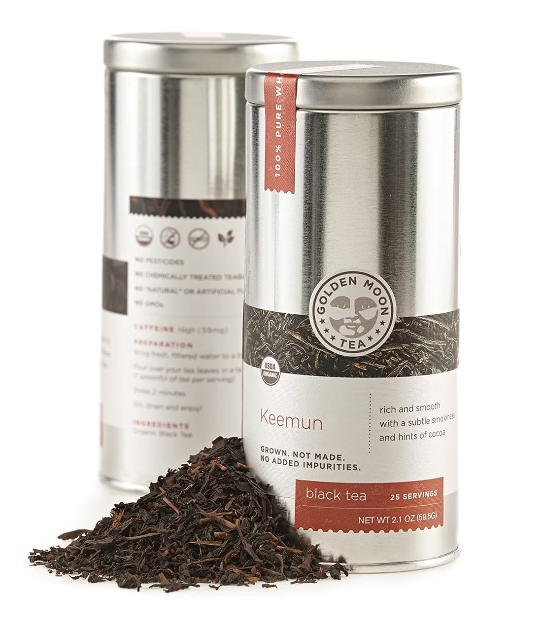 Golden Moon Tea Organic Keemun Black Tea - Loose Leaf, Non-GMO - Travel Tin (25 Servings)