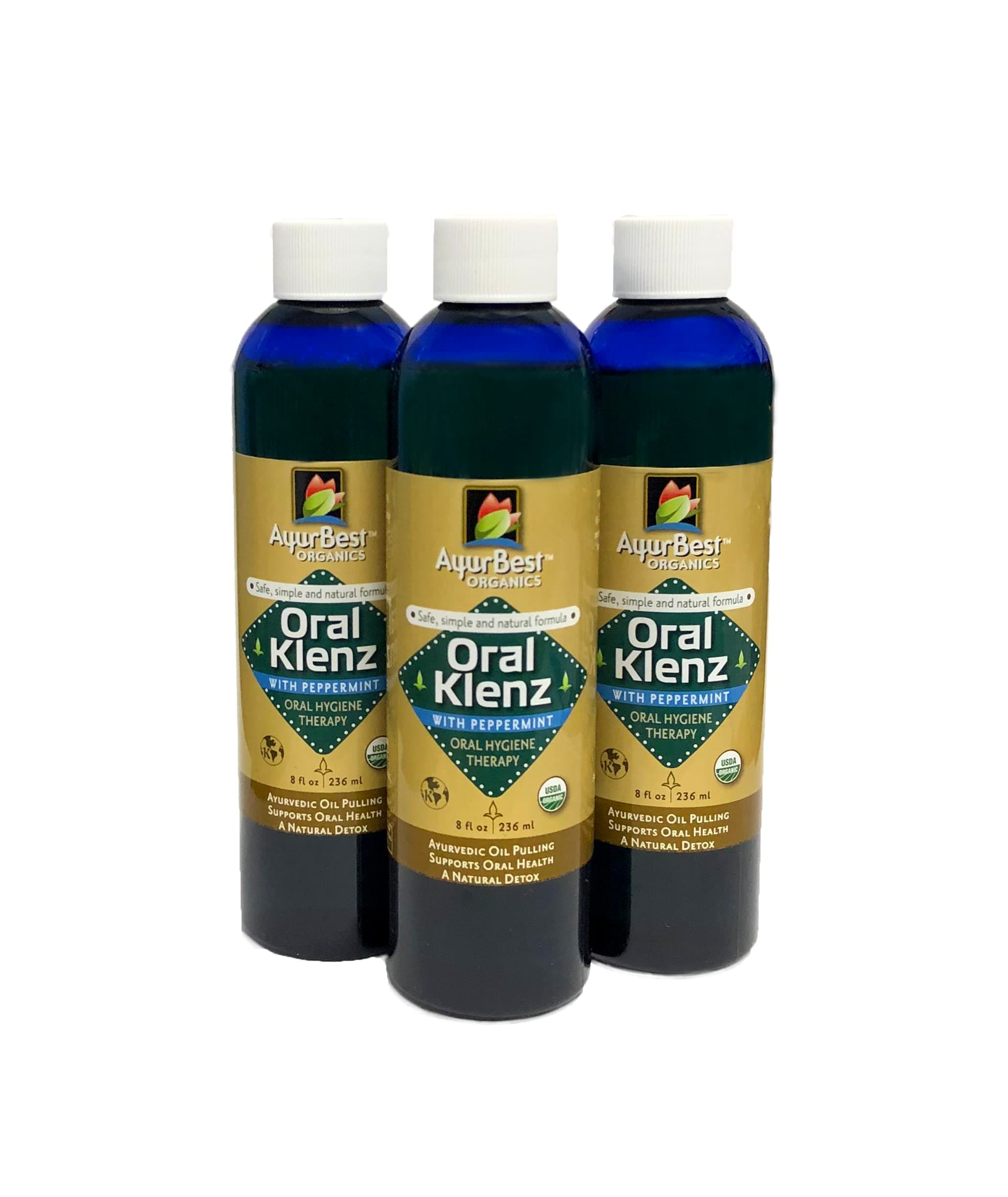 AyurBest Oral Klenz Peppermint/Oil Pulling, USDA Certified Organic, 8 fl oz ea, Pack of 3