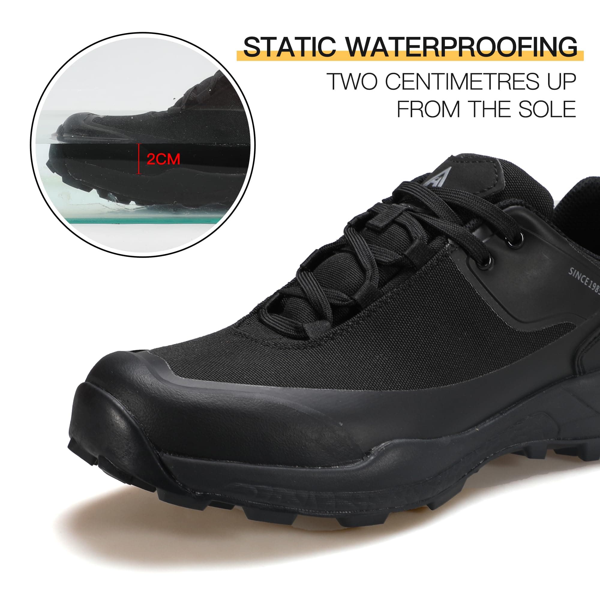 HUMTTO Men's Hiking Shoes - Waterproof Trekking Trail Footwear Lightweight Breathable Outdoor Work Sneakers 8 Black