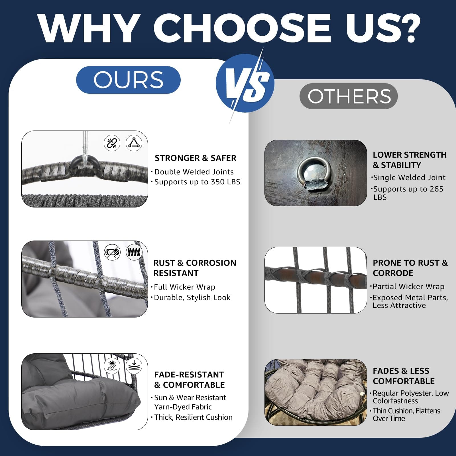 NICESOUL Comfy Indoor Outdoor Egg Chair, Patio Wicker Egg Shaped Swing Chair with Stand, Hanging Basket Seating with Cushion, 350lbs Heavy Duty Gift Hammock Chairs for Balcony Backyard Bedroom, Gray