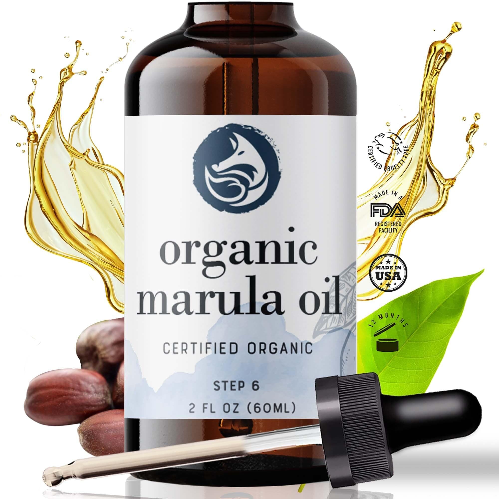 Organic Virgin Marula Oil for Face, Hair & Nails - Best for Anti Aging, Dry, Sun Damaged Skin - Facial & Body Moisturizer 2 oz