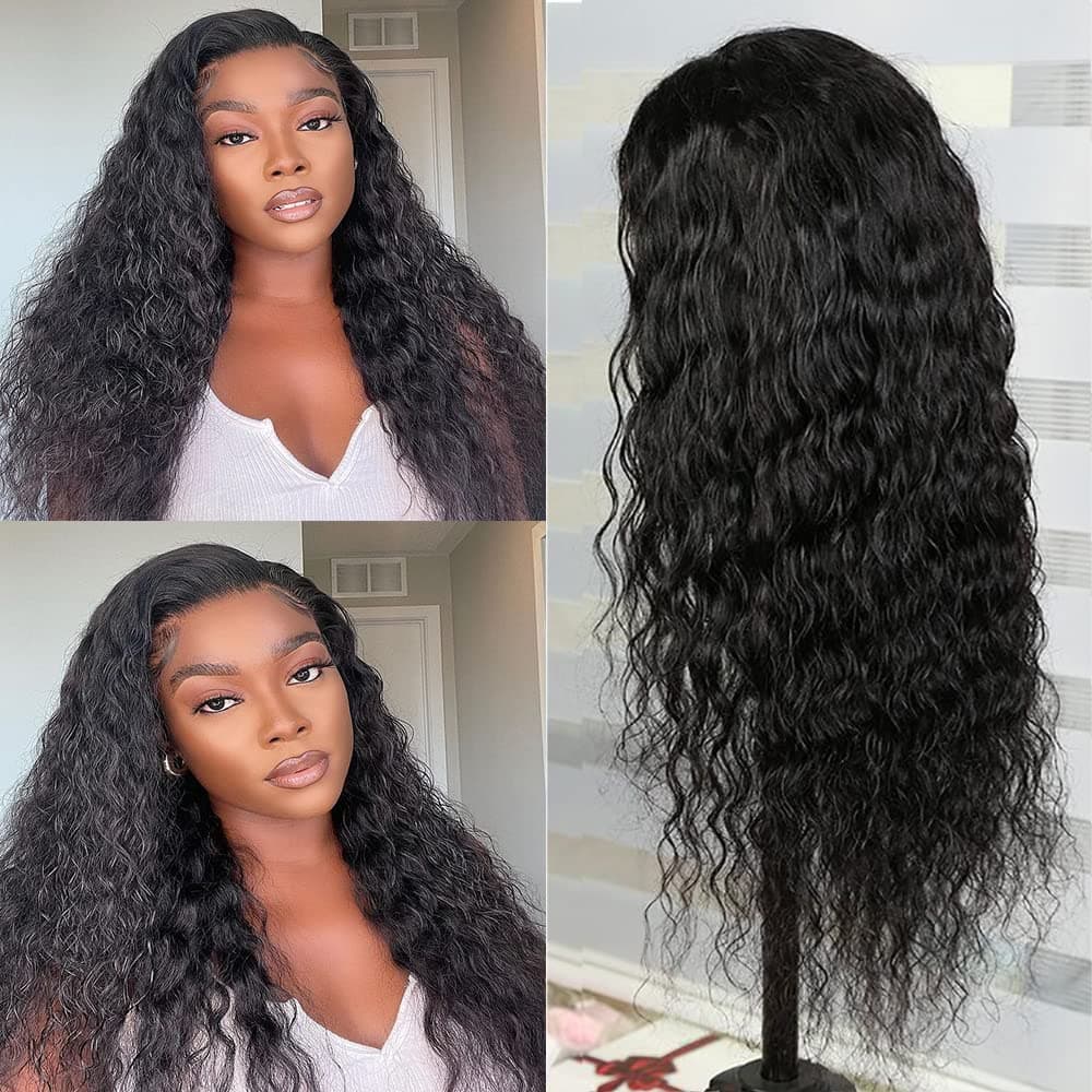 Synthetic Lace Front Wigs Black Long Loose Curly 13x4 Lace Front Wigs 24 Inch Synthetic Wigs Pre Plucked Natural Hairline with Baby Hair Heat Resistant Synthetic Lace Wigs for Black Women