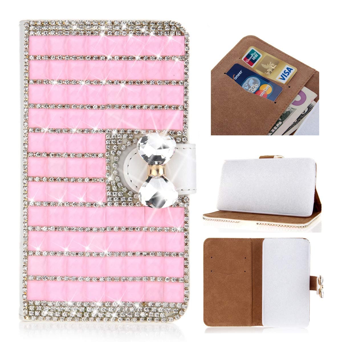 Scheam HTC U12 Life Card Holder Case, HTC U12 Life Wallet Case Slim, HTC U12 Life Folio Leather case Cover Shockproof Case with Credit Card Slot, Durable Protective Case for HTC U12 Life (Pink)