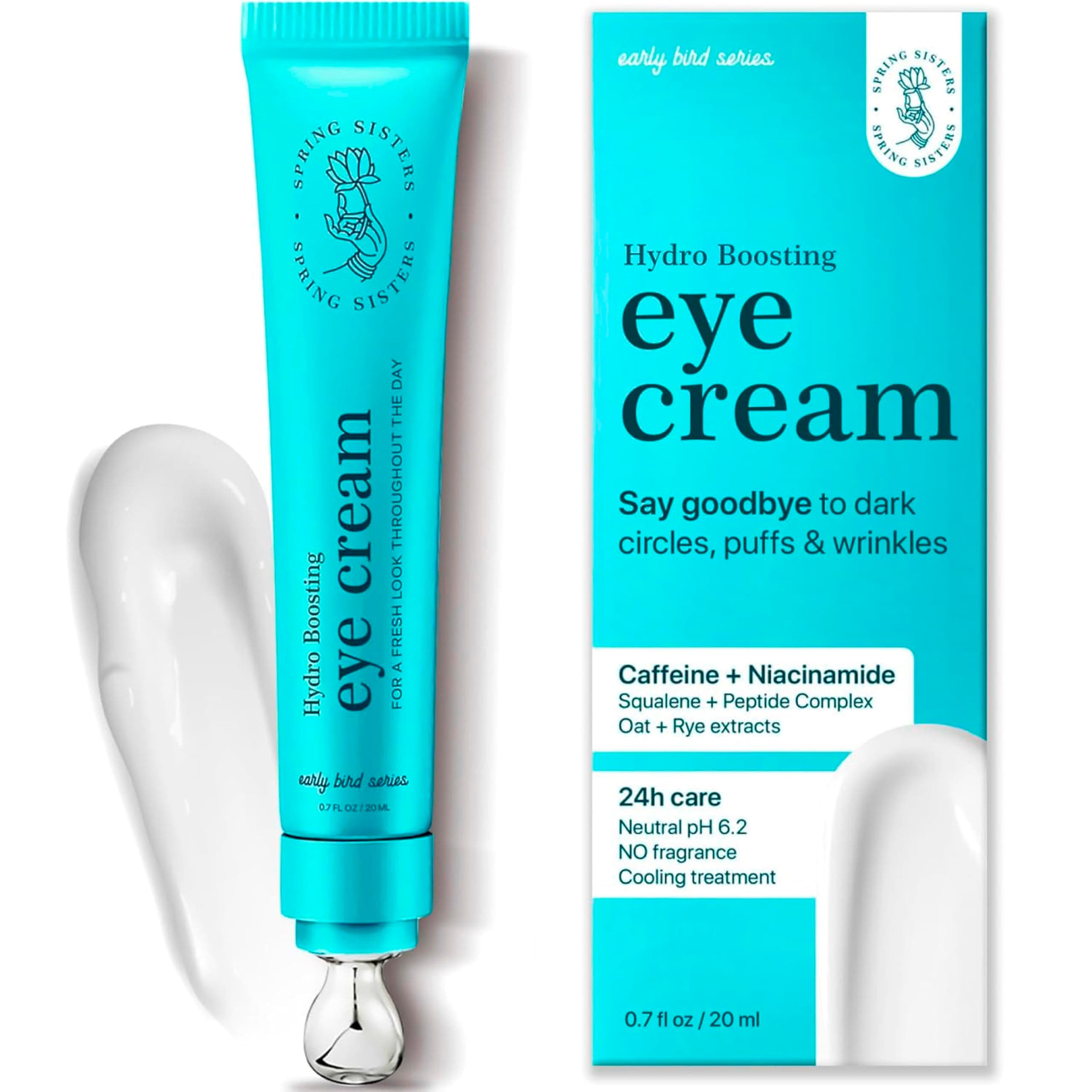 Under Eye Cream for Dark Circles and Puffiness - Caffeine Eye Cream Anti Aging Brightener With Niacinamide, Squalane, Peptide Complex, Korean Skin Care Formula - Massage Zinc Roller - Puffy Eyes