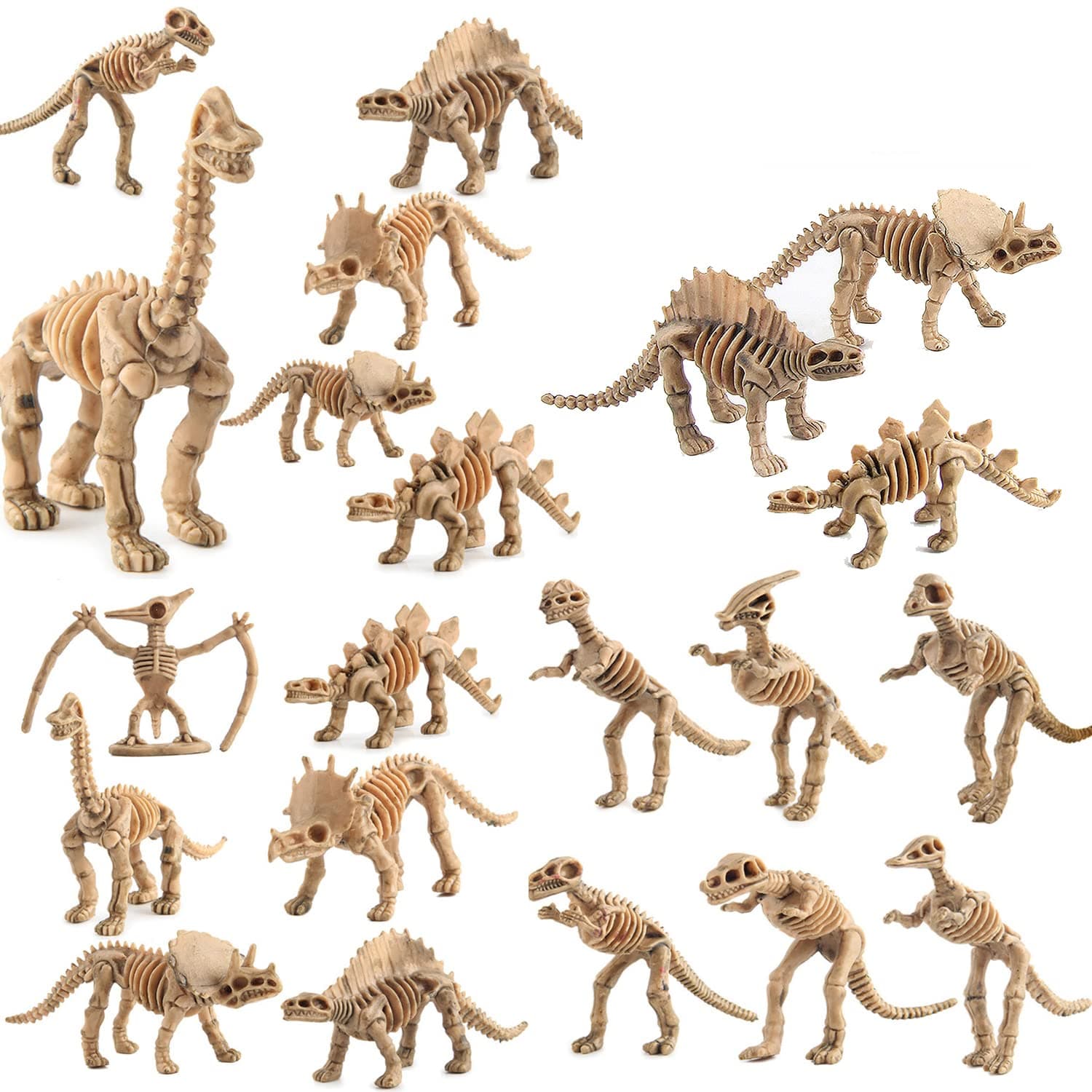24pcs Dinosaur Fossil Skeletons, 3.7 Inch Assorted Figures Dino Bones, Educational Gift for Science Play, Dino Sand Dig, Party Favor & Decorations.