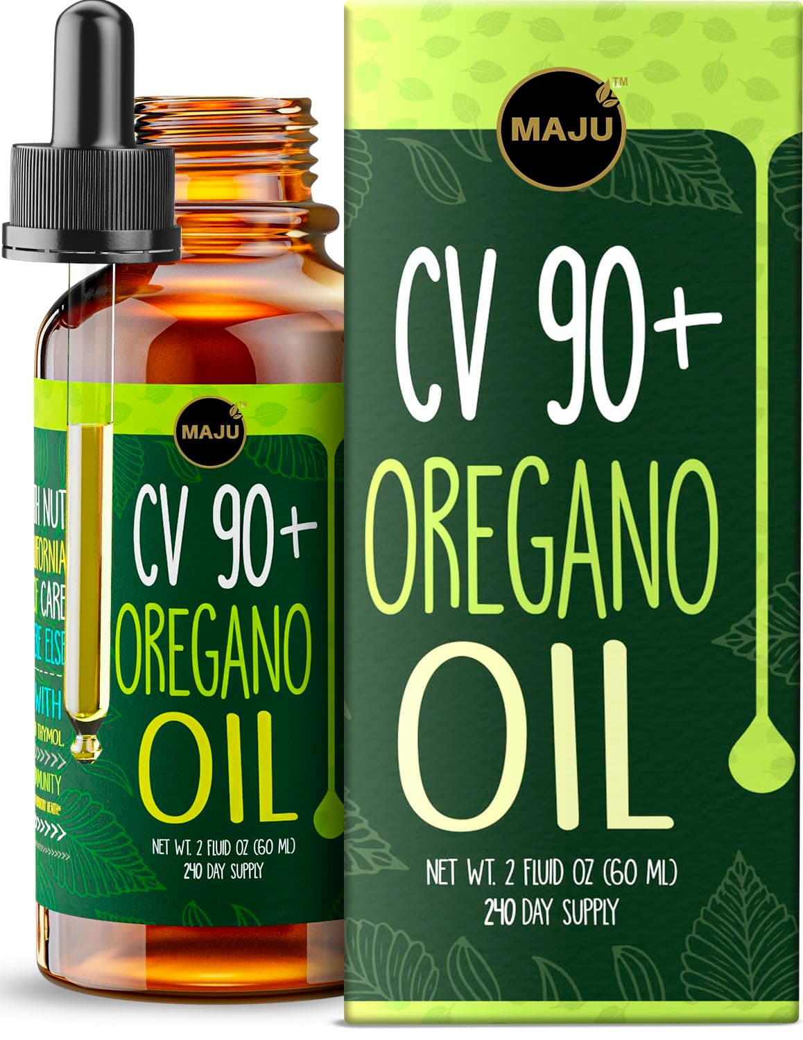 Maju Superfoods Oregano Oil Drops, Potent 90%+ Carvacrol (2 fl oz) Wild Mediterranean Essential Oil of Oregano Liquid, Aceite de Oregano, Immune and Seasonal Support, Compare to Organic