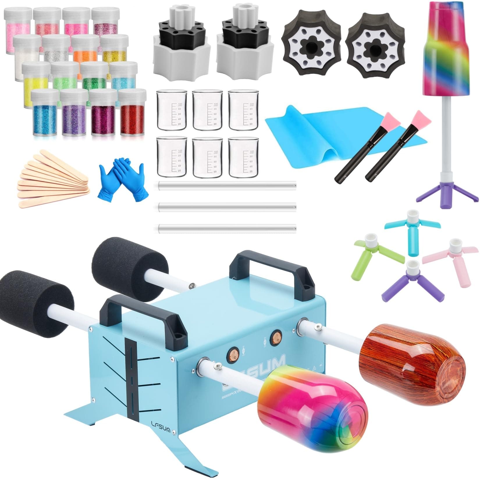 LFSUM 4 Arm Cup Turner for Crafts Tumbler,Multi Tumbler Spinner Machine Kit,Tumbler Turner DIY Glitter Epoxy Resin Tumblers (4X-Cup-Blue)