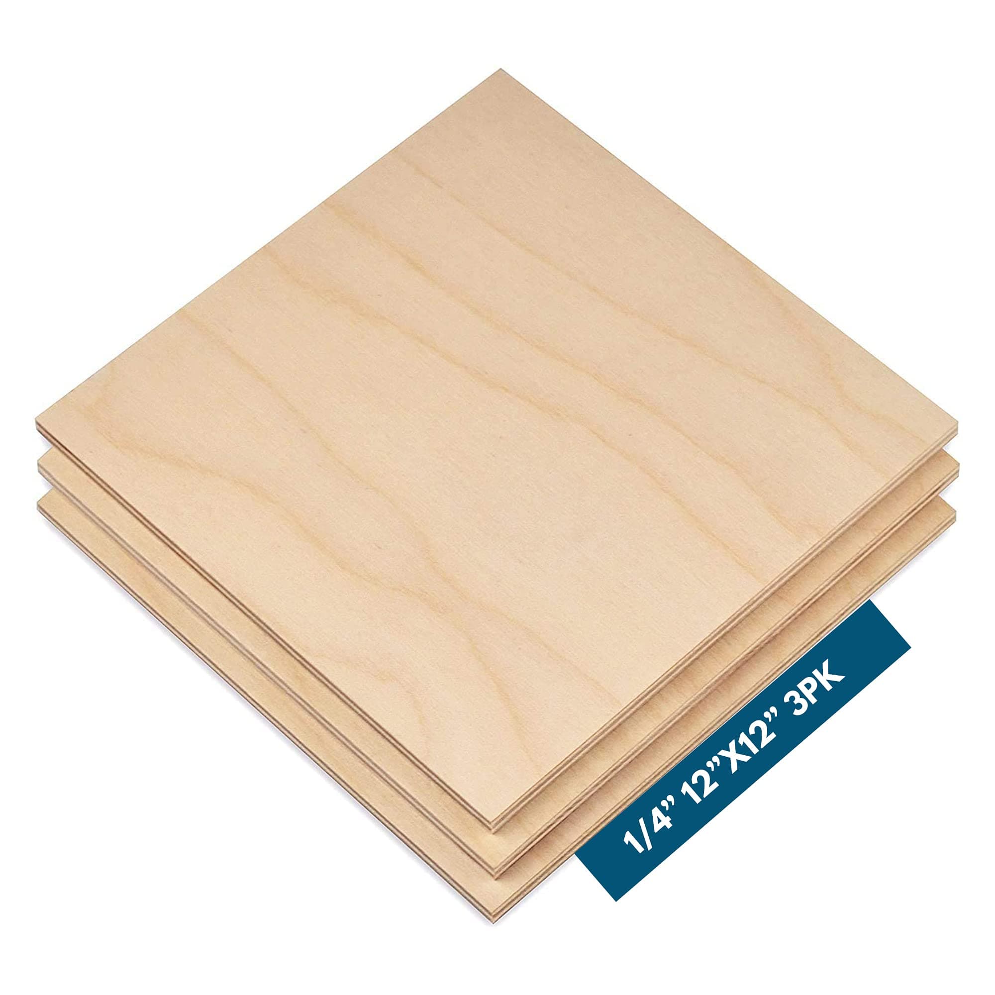 6MM 1/4" x 12 x 12 Baltic Birch Plywood B/BB Grade (Package of 3) for Arts and Crafts, School Projects, DIY, Drawing, Painting, Wood Engraving, Burning and Laser Projects