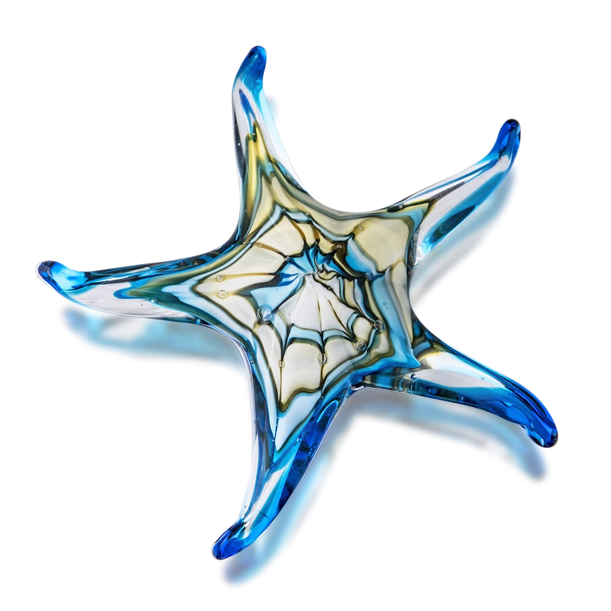 QFkris 7.5" Glass Starfish Figurine Collectibles Hand Blown Art Glass Sea Animals Marine Life Sculpture Home Decor Murano Valentines Day Gift for Women