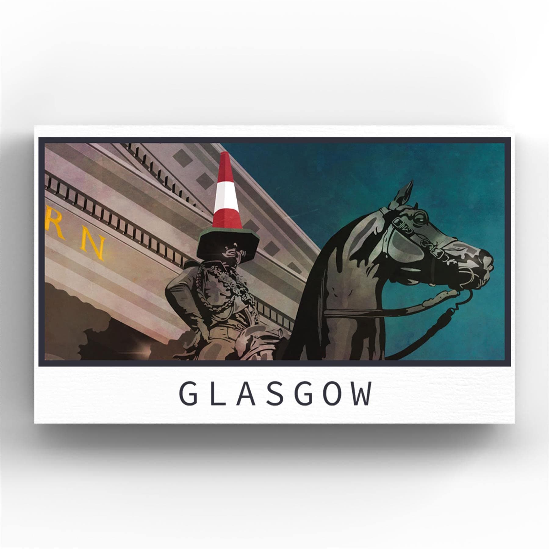 Duke Of Wellington Statue Night Scene Glasgow Scotlands Landscape Illustration Wooden Magnet