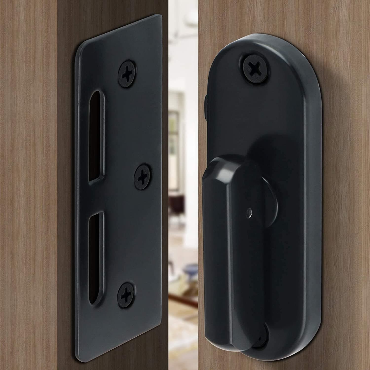 SYOSI Stainless Steel Lock, Catch Gate Latches, Heavy Duty Bolt Latch Buckles, for Kitchen Bathroom Moving Sliding Door Windows Bran Doors, Black Finish