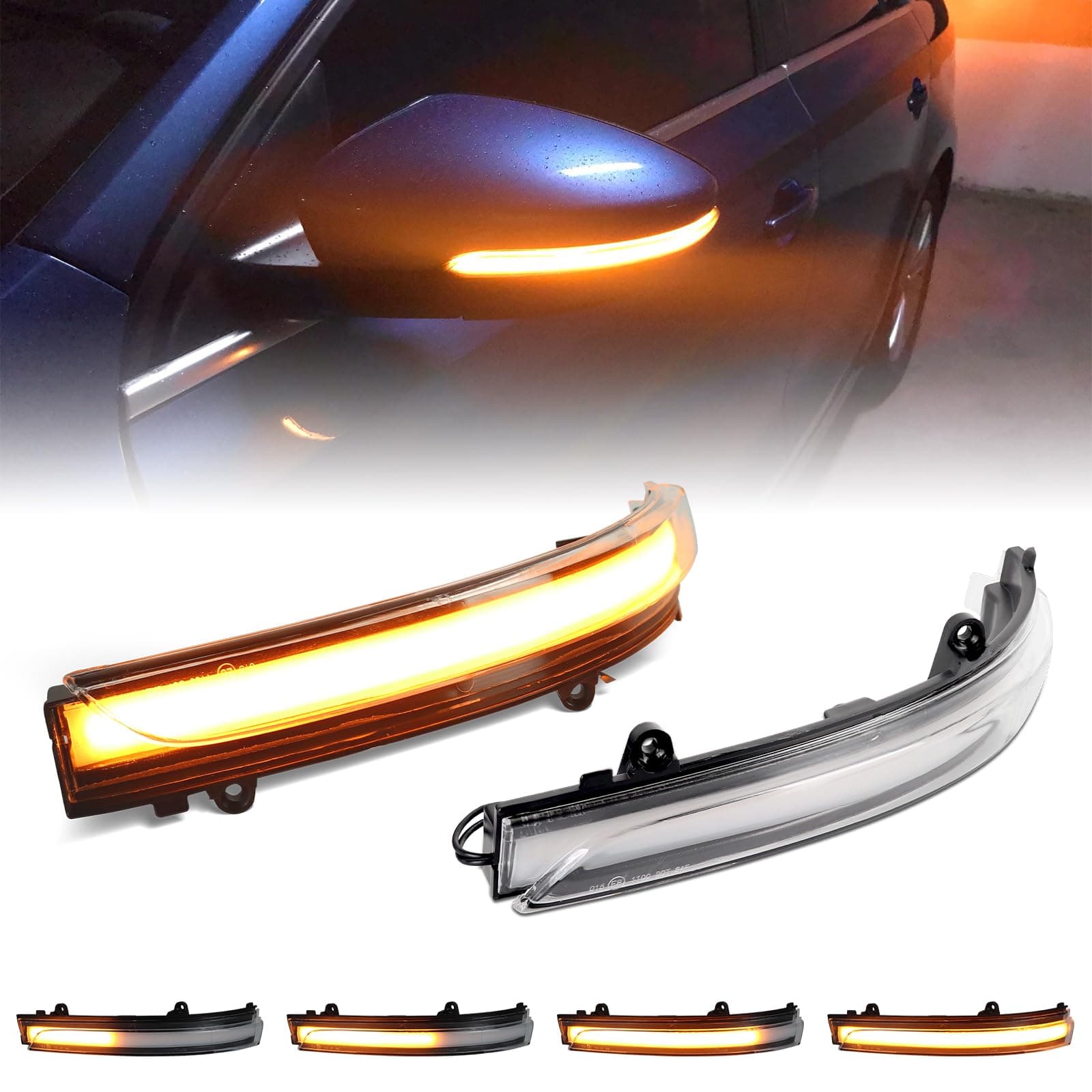 Dynamic Sequential Led Side Mirror Turn Signal Lights Indicator for 2011-2018 Volkswagen Jetta MK6 SE, for 2012-2019 VW Beetle, Clear Lens