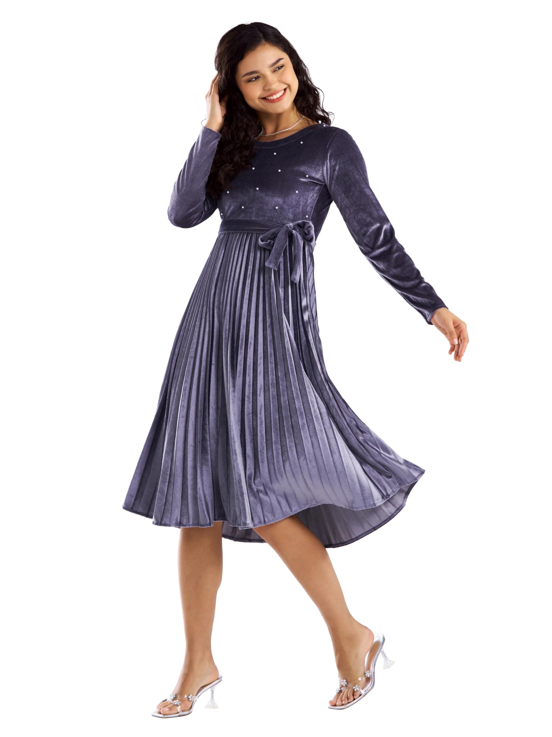 AASKWomen Solid PlainRound Neck Full Sleeves Dress