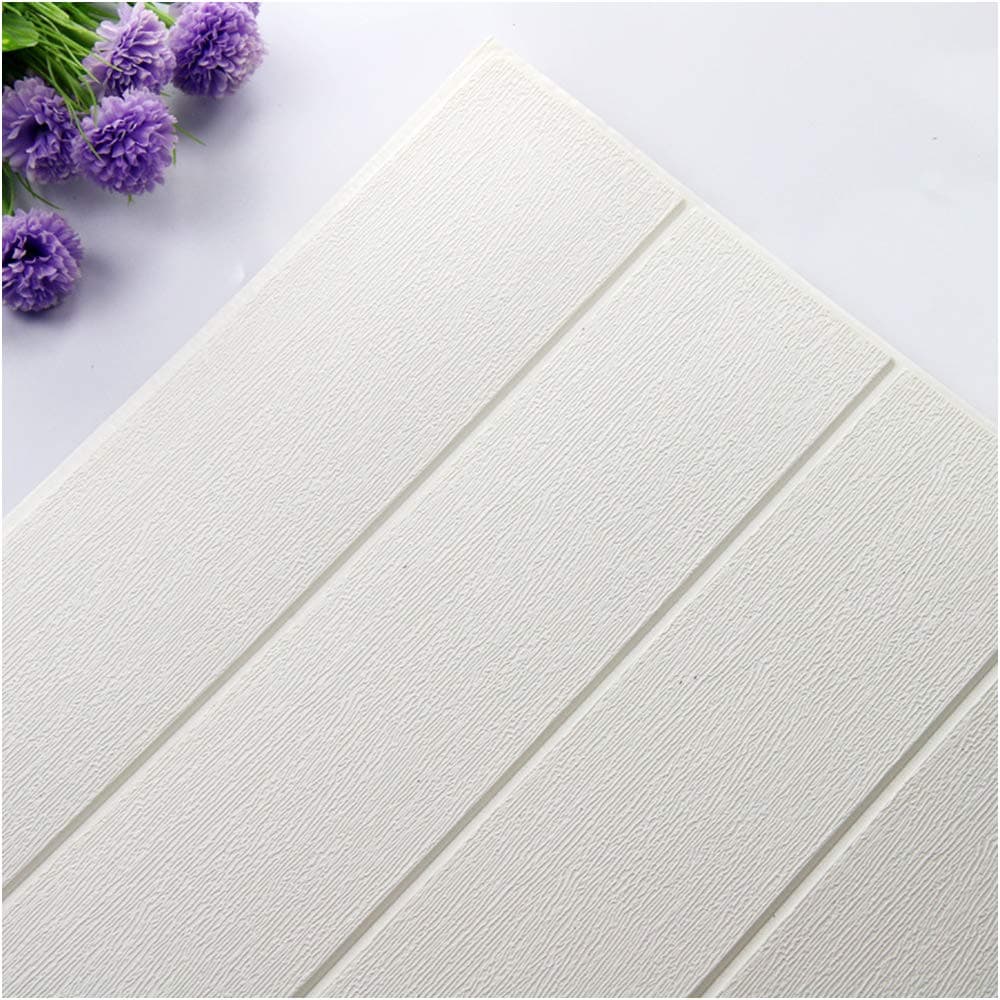 10 pcs 3D Wood Effect Wallpaper -Wood Wall Stickers Self Adhesive PE Foam for Living Room Bedroom Home Office 70 * 70cm (10, White)