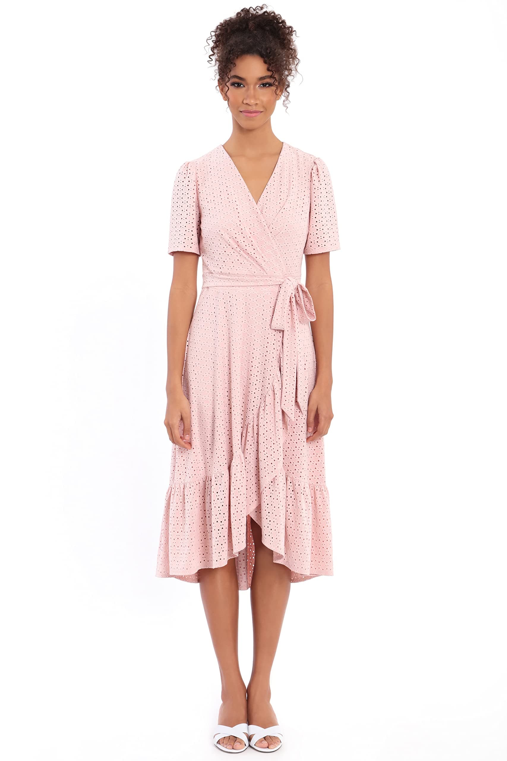 London TimesWomen's Short Sleeve Ruffle Wrap Dress